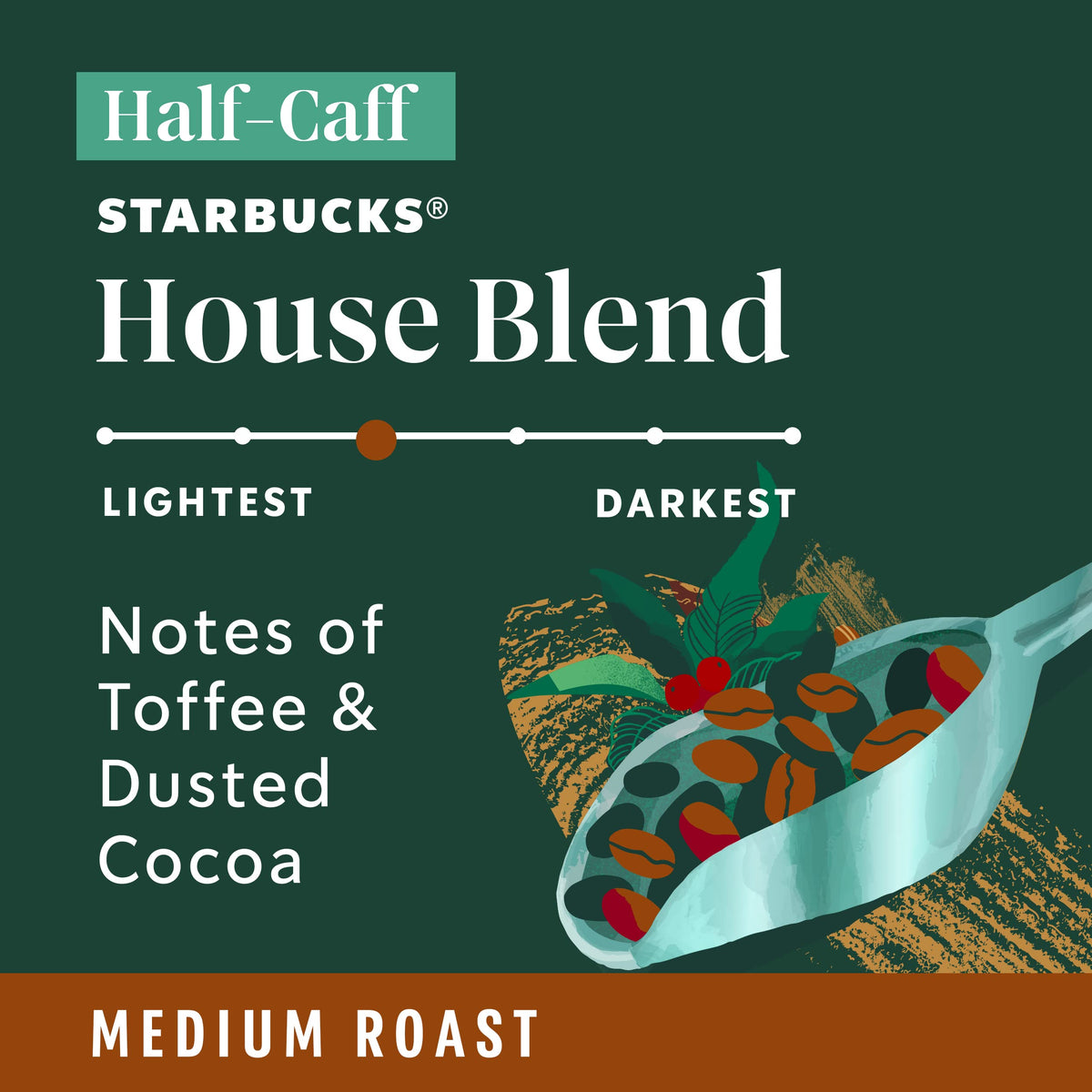 Starbucks Ground Coffee Medium Roast Half-Caff House Blend 100% Arabica 12 oz (Pack of 6)