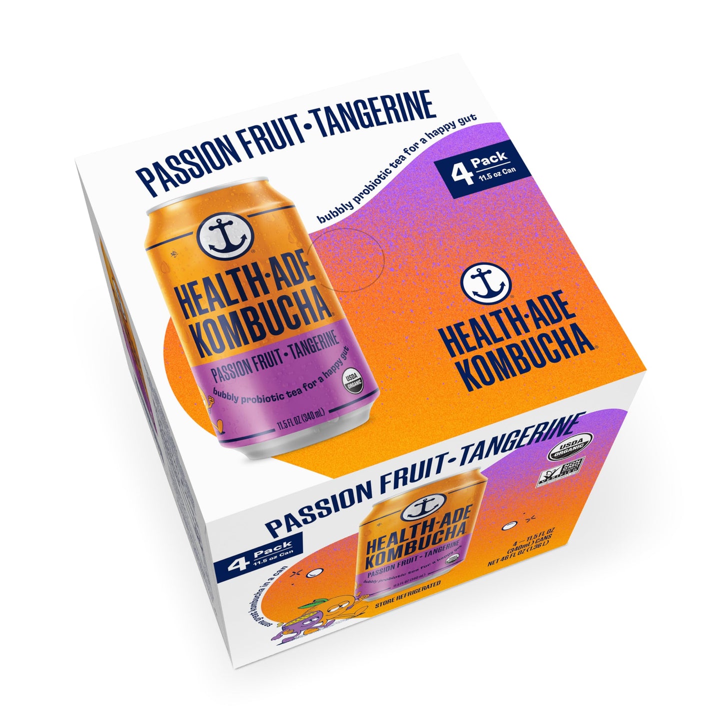 Health-Ade Organic Passion Fruit Tangerine Kombucha Can 11.5OZ 4-Pack, 46OZ