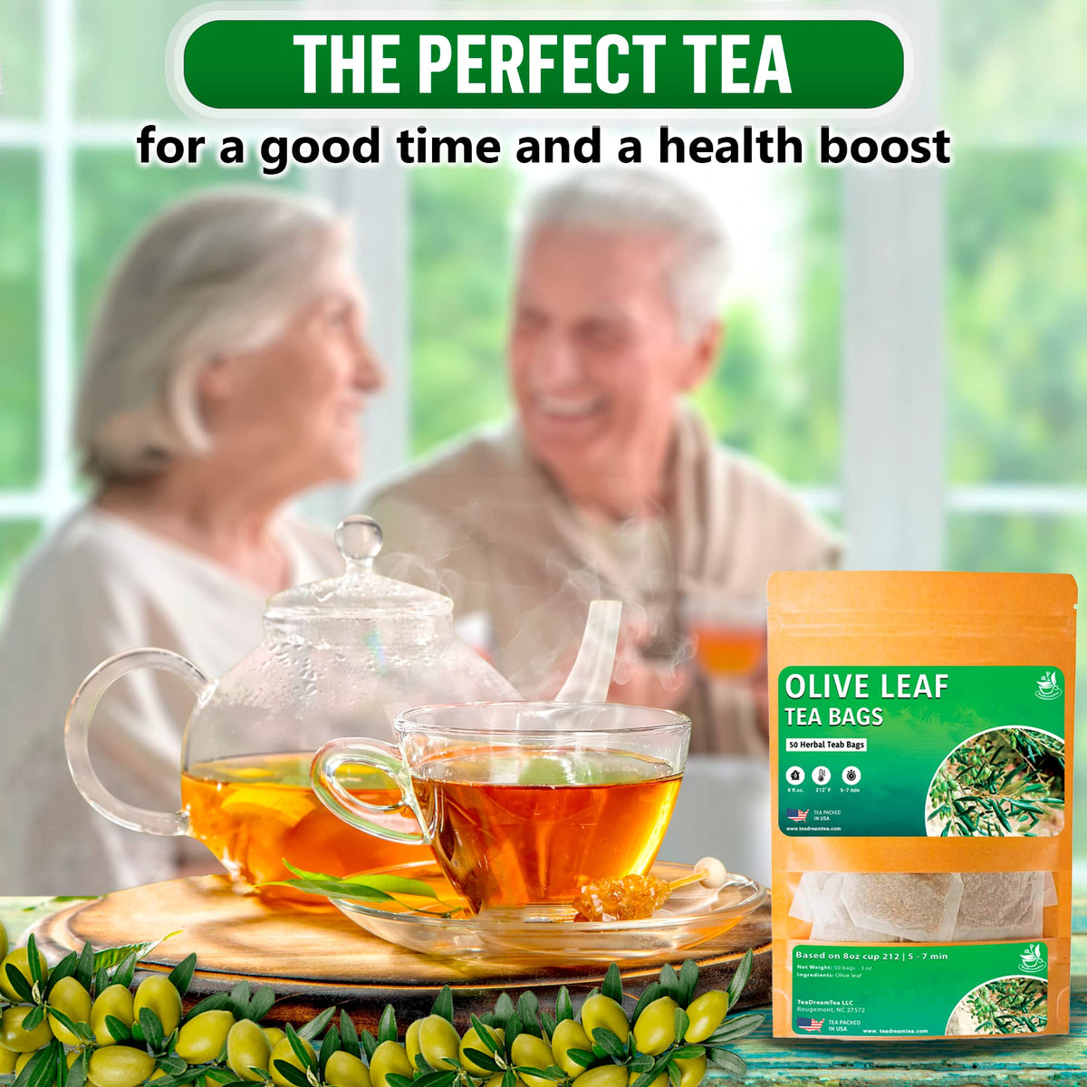 TeaDreamTea Olive Leaf Herbal Tea Bags - Caffeine Free - 50 Count