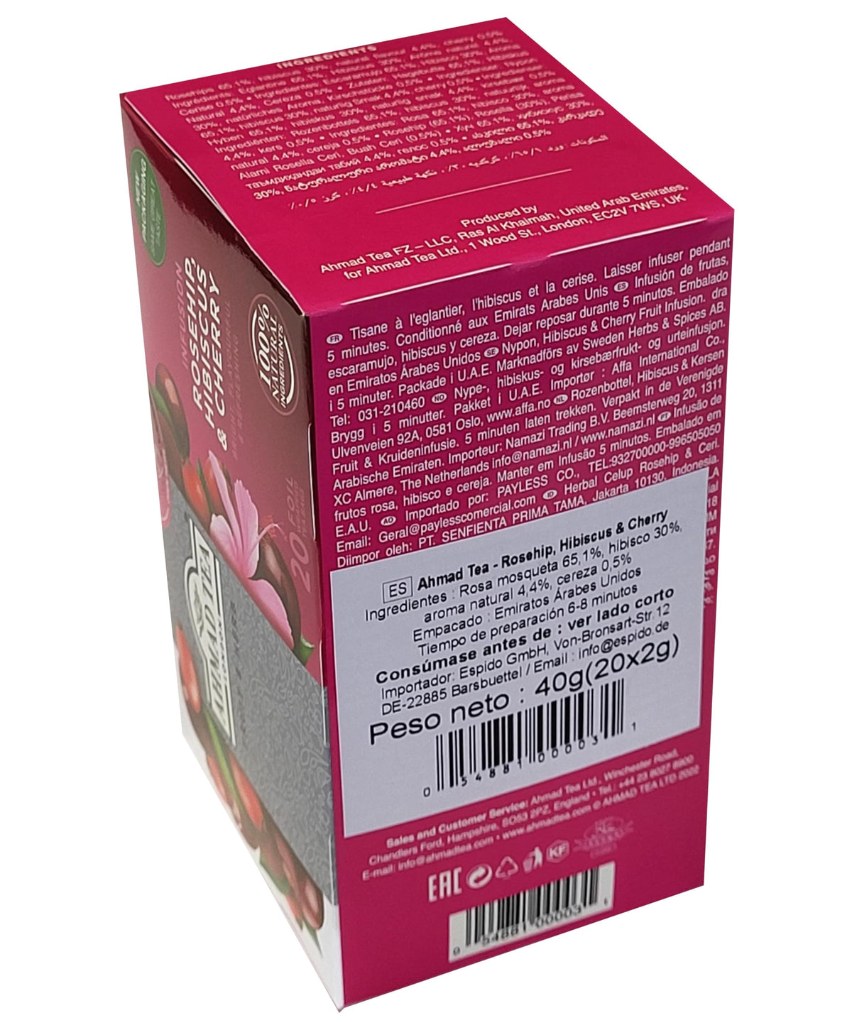 Ahmad Tea Herbal Tea, Rosehip, Hibiscus, & Cherry, 20 Ct (Pack Of 1) - Decaffeinated & Sugar-Free