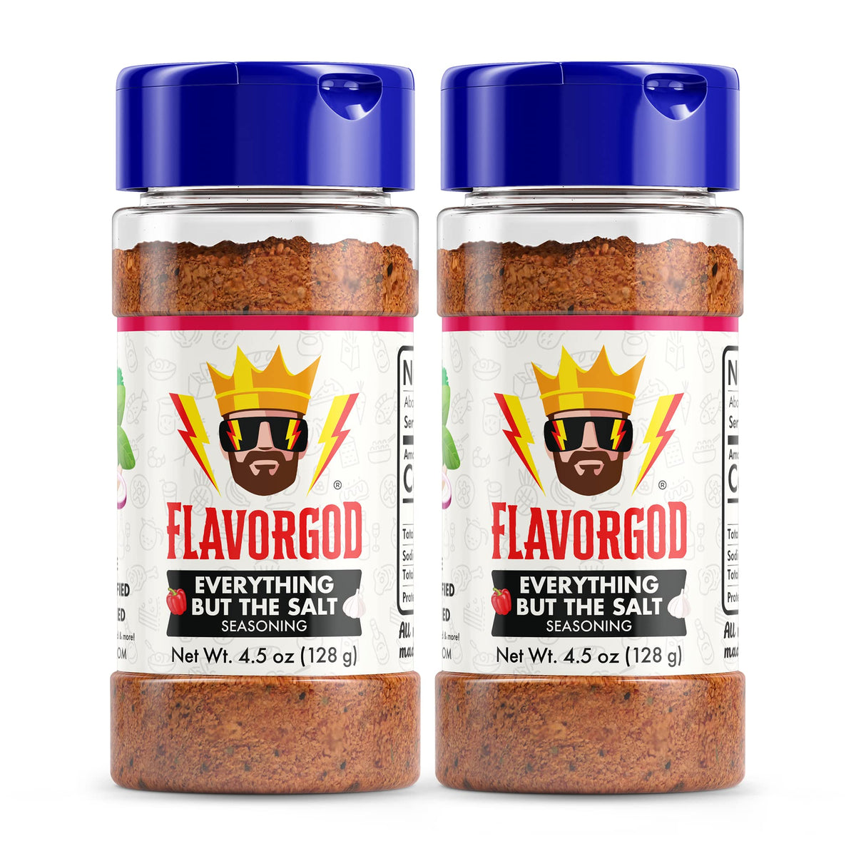 Everything But The Salt Seasoning Mix, 2 Bottles By Flavor God - Enhanced All Natural & Healthy Spice Blend For Chicken, Tacos, Salads & Pastas - Kosher, Low Sodium, Dairy-Free