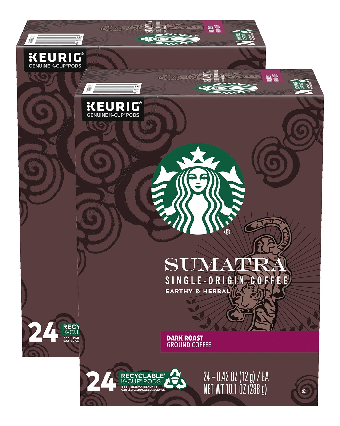 Starbucks Sumatra Dark Roast K-Cup Pods, Earthy & Herbal Flavor, 48 Count (2 Boxes)