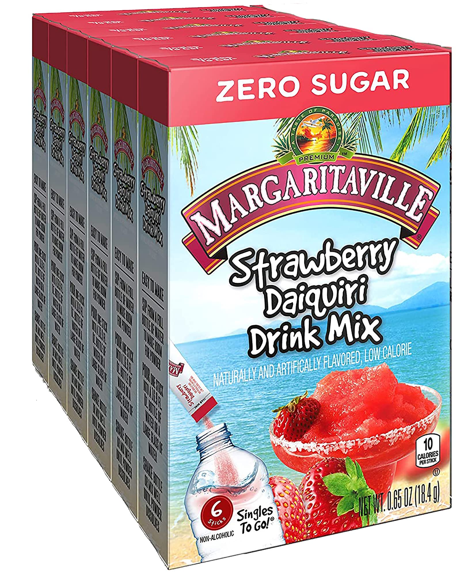 Margaritaville Singles To Go Strawberry Daiquiri Water Drink Mix - Non-Alcoholic Powder Sticks, 36 Servings, 3.9 Ounce (Pack of 6)