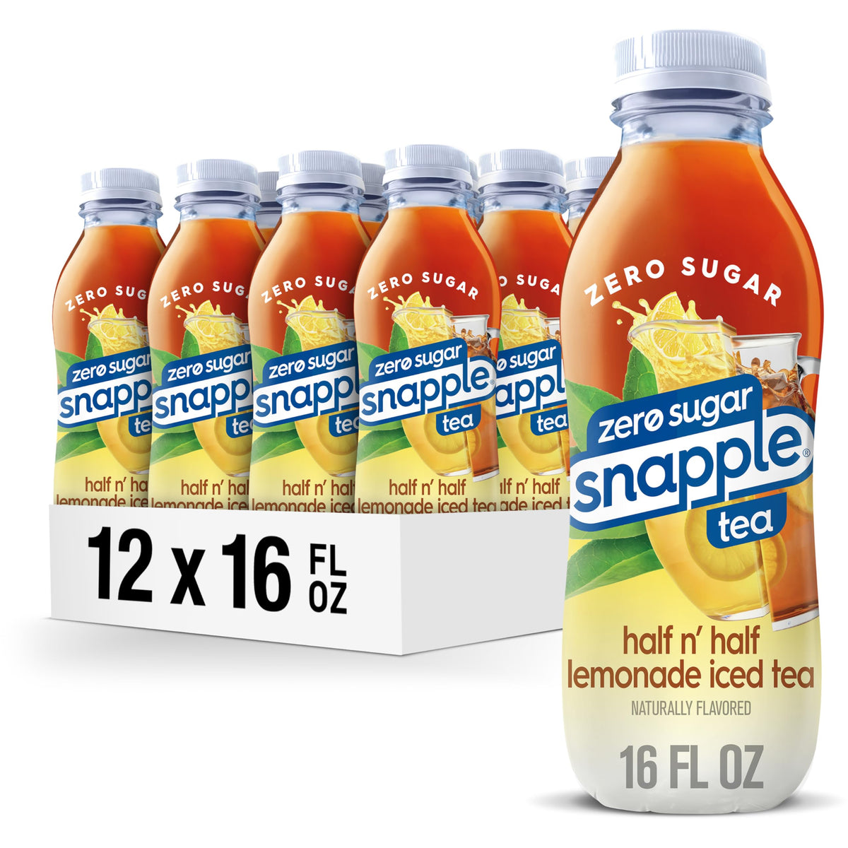 Snapple Zero Sugar Half n Half Tea, 16 fl oz recycled plastic bottle, Pack of 12