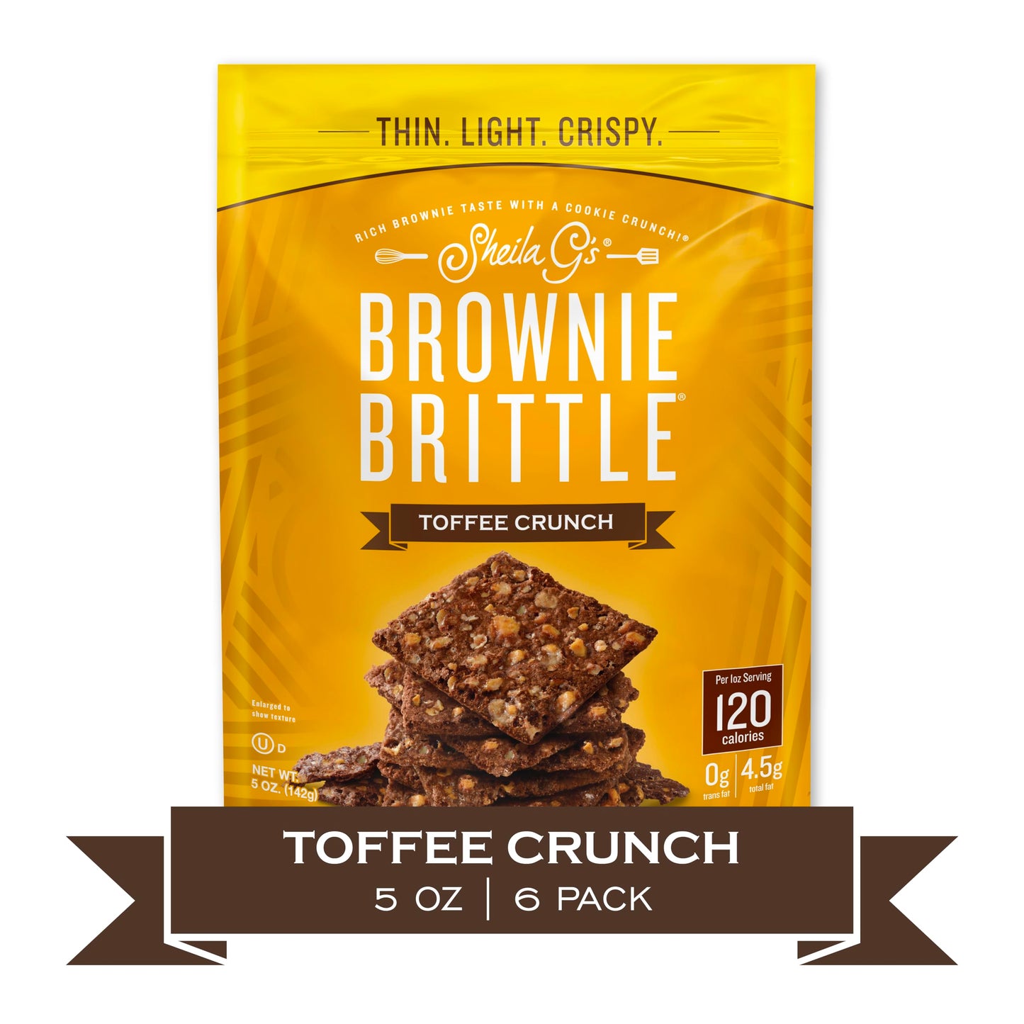 Sheila G'S Brownie Brittle - Toffee Crunch Thin And Crispy Sweet Snacks (Pack Of 6, 5 Oz), Rich Gourmet Brownie Bites Dessert