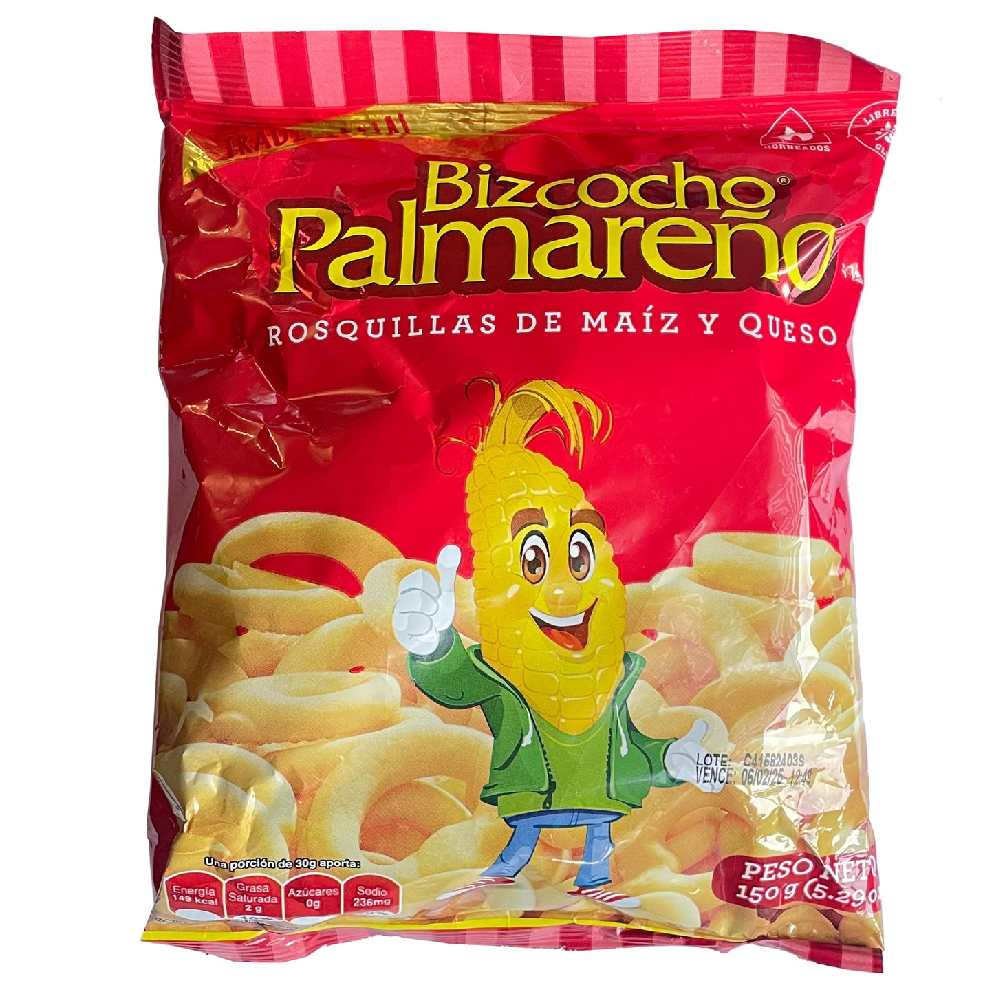 Bizcocho Palmareno Traditional Costa Rican Corn and Cheese Rings, Made in Costa Rica, 3 Pack of 150g / 5.29oz Bags