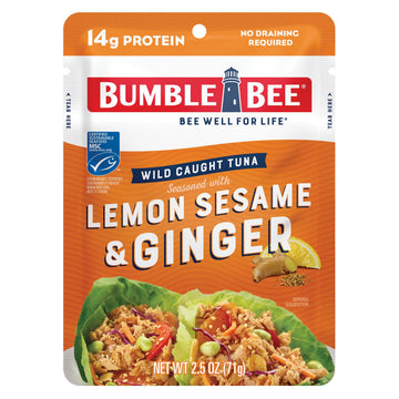 Bumble Bee Lemon Sesame & Ginger Seasoned Tuna, 2.5 Oz Pouch - Ready To Eat - Wild Caught Tuna Packet - 14G Protein Per Serving