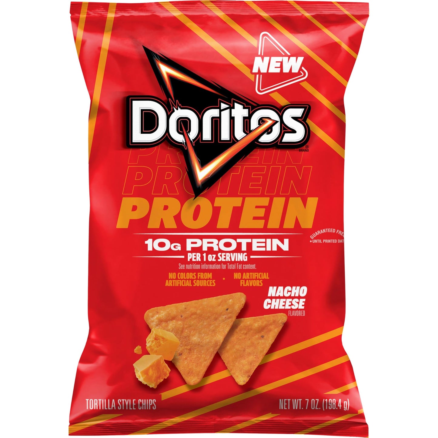 Doritos Protein Tortilla Style Chips, Nacho Cheese Flavored, 7 Oz