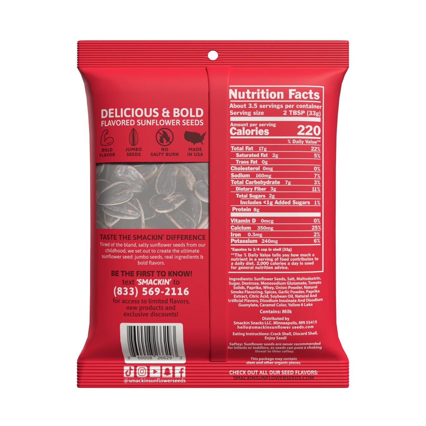 SMACKIN - Jumbo Roasted Sunflower Seeds  No Salty Burn  American Made  Easy Pour & Seal - Backyard BBQ  4oz bag (12 Bags)