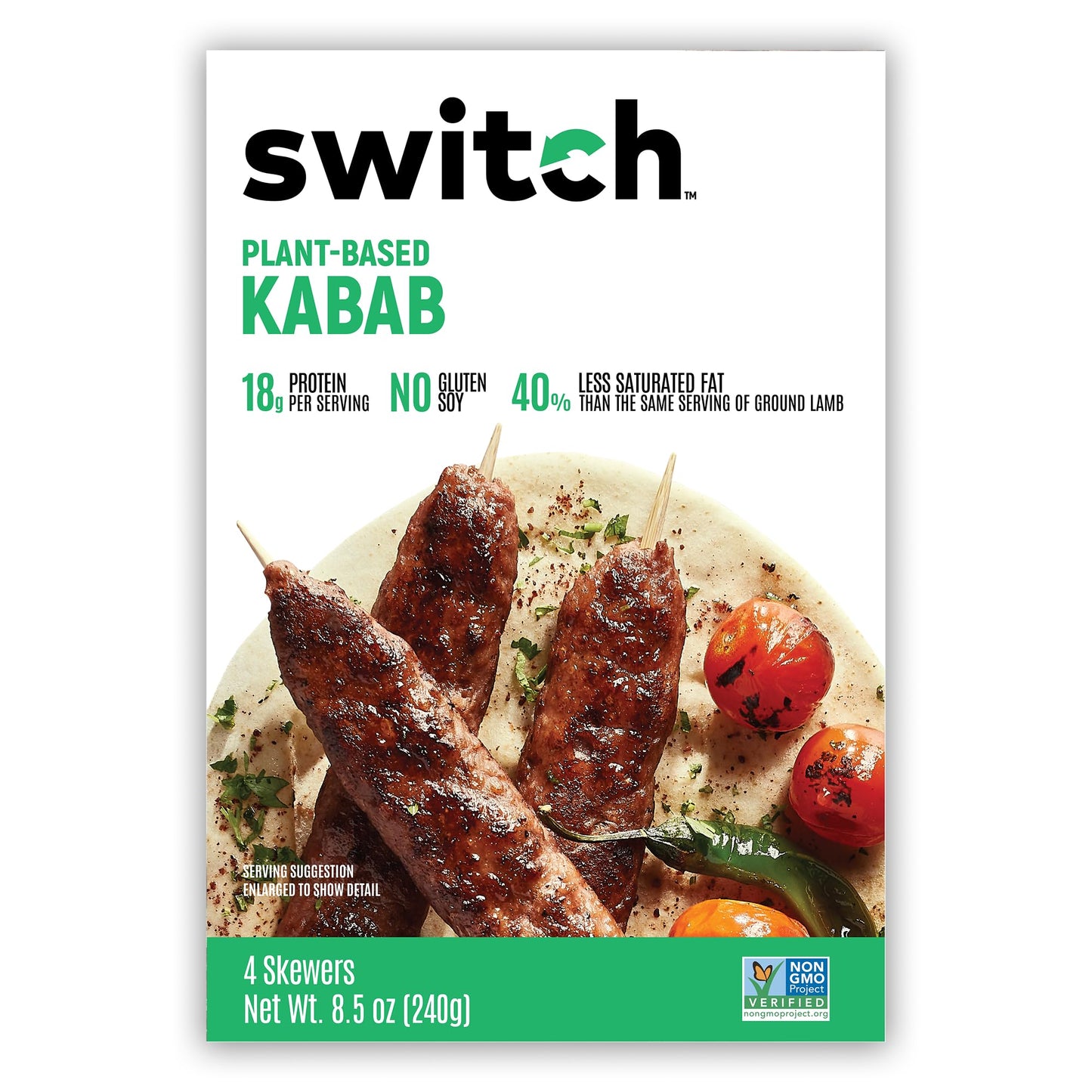 Switch Foods Plant-Based Kabab | Authentic Vegan Meat Alternative | 18G Protein | Soy  Gluten  Gmo  Allergen & Dairy Free | 4 Count