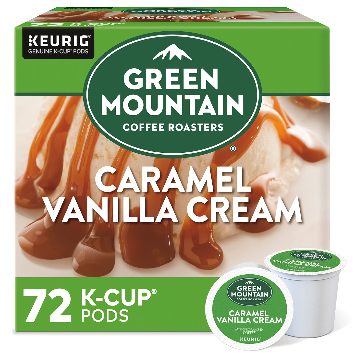Green Mountain Coffee Roasters Caramel Vanilla Cream Keurig Single-Serve K-Cup pods, Light Roast Coffee, 72 Count (6 Packs of 12