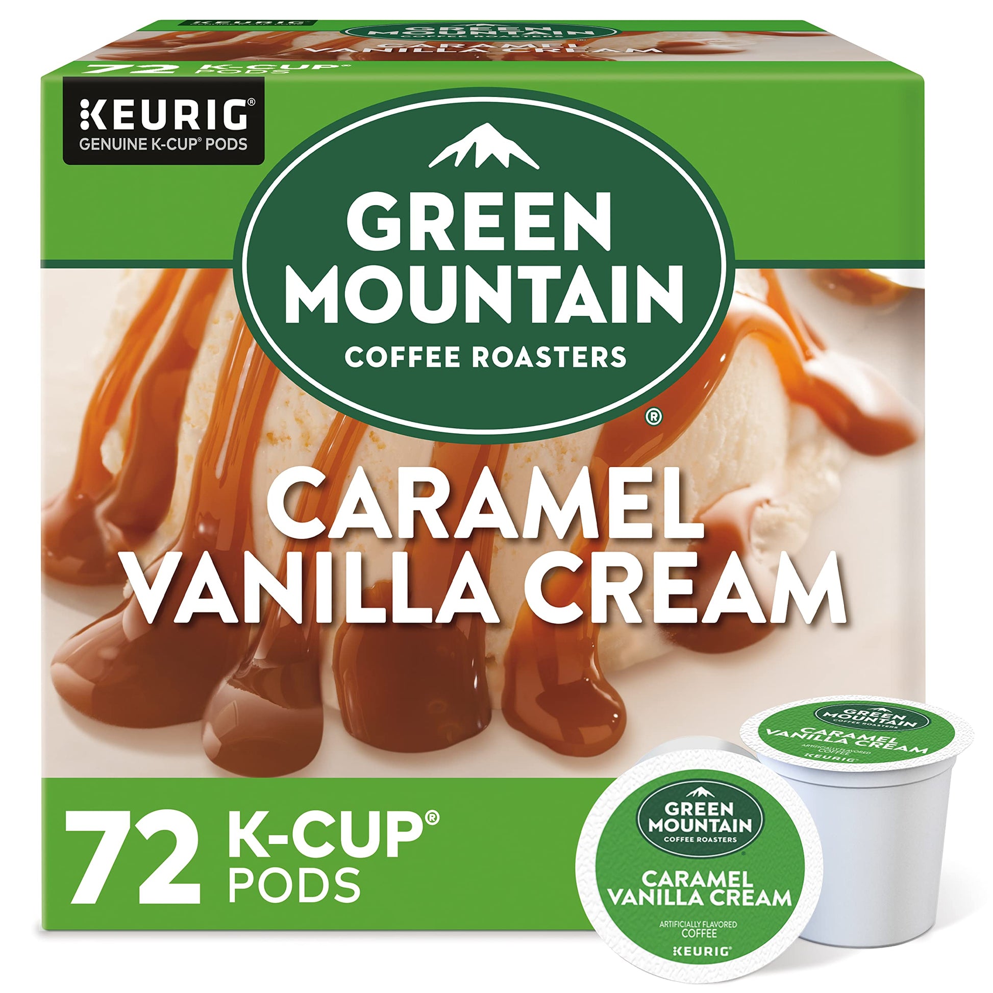 Green Mountain Coffee Roasters Caramel Vanilla Cream Keurig Single-Serve K-Cup pods, Light Roast Coffee, 72 Count (6 Packs of 12