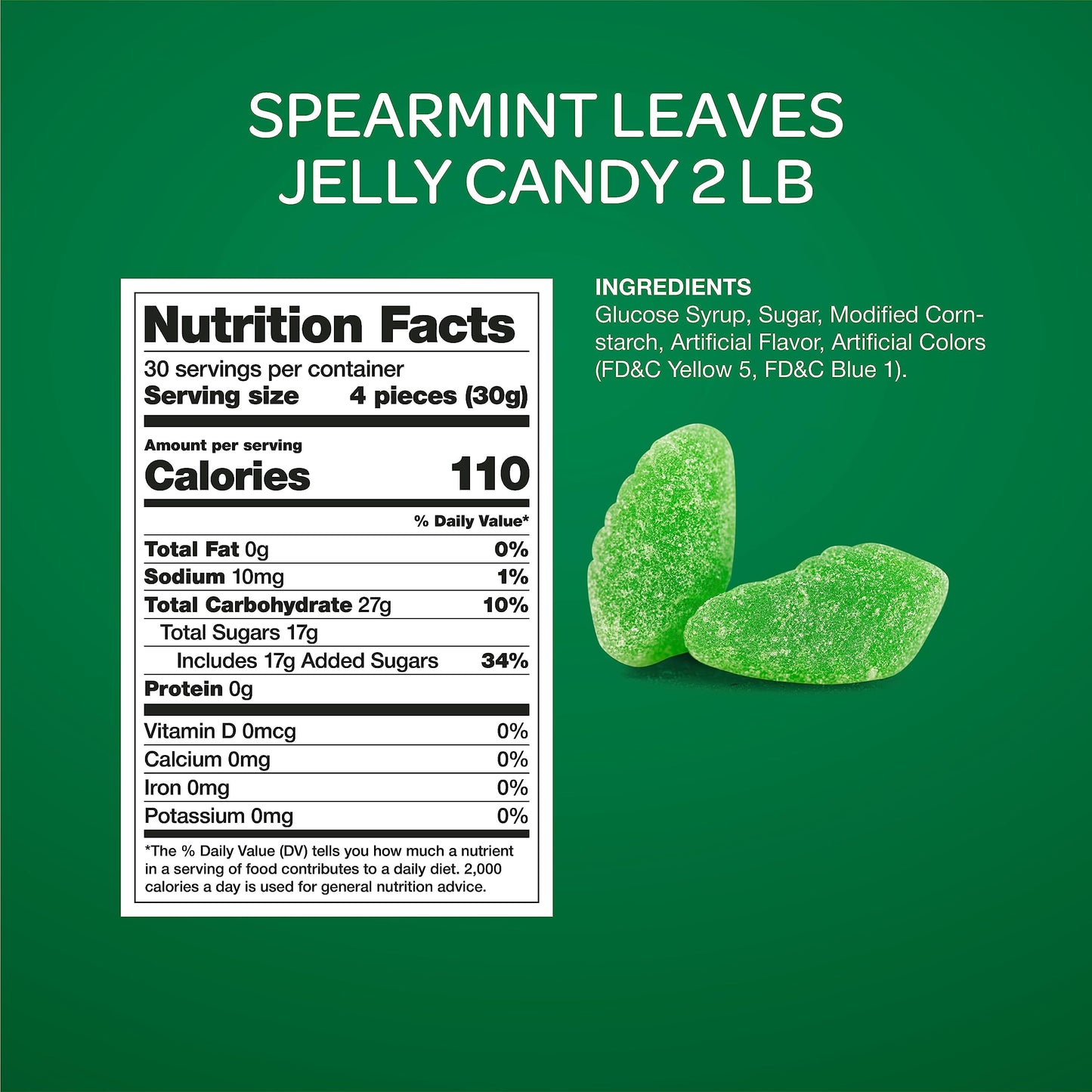 Spearmint Leaves - 2 Pound Bulk Pack - Jelly Candy