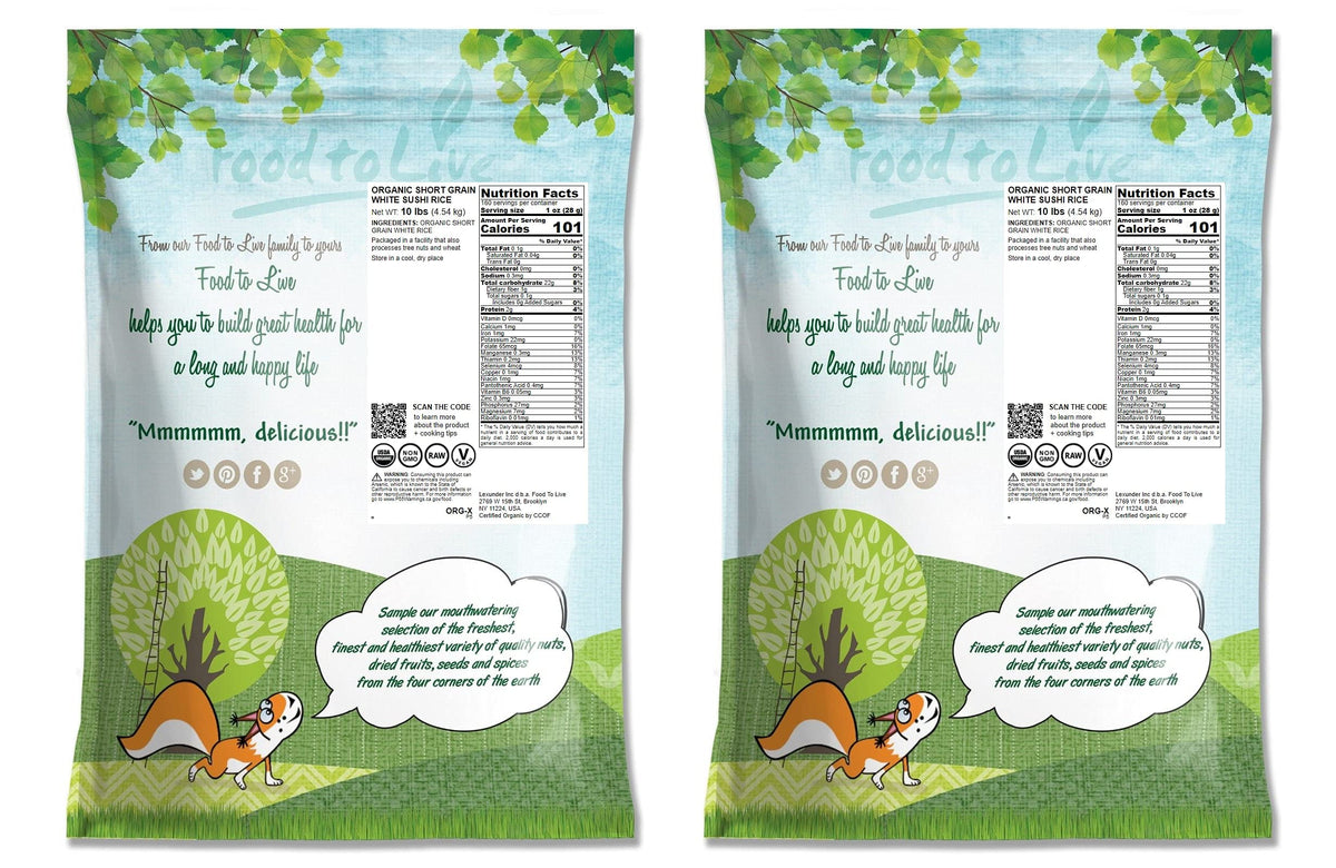 Food To Live Organic Short Grain White Sushi Rice, 20 Pounds - Non-Gmo Japanese Style Perfectly Sticky Rice, Vegan, Bulk. Easy T