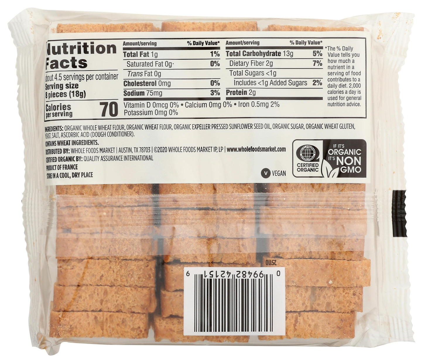 365 by Whole Foods Market, Toasts Mini Whole Wheat Organic, 2.8 Ounce