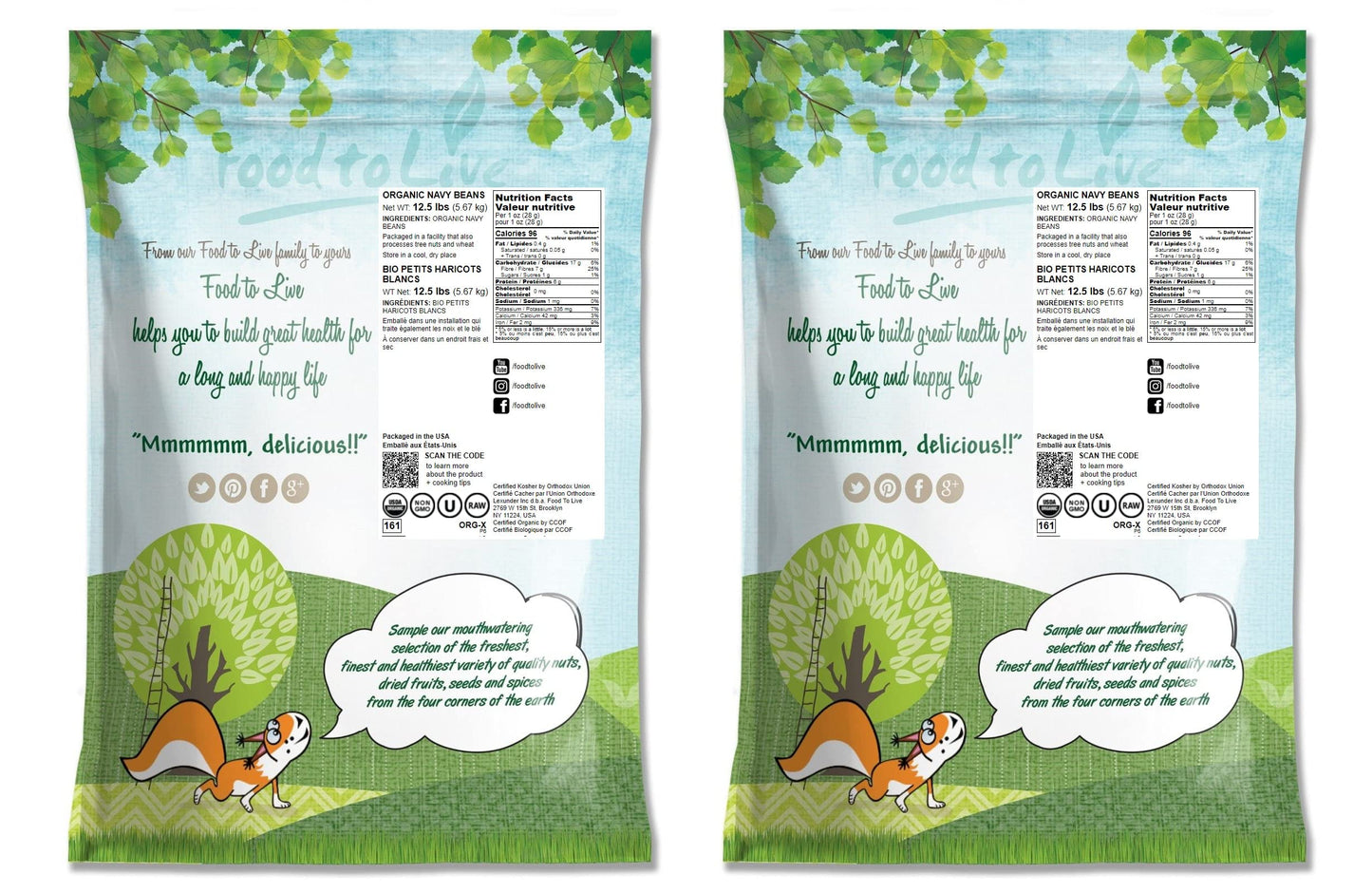 Food To Live Organic Navy Beans, 25 Pounds Non-Gmo Verified, Kosher, Vegan, Dried White, Bulk. High In Protein And Dietary Fiber