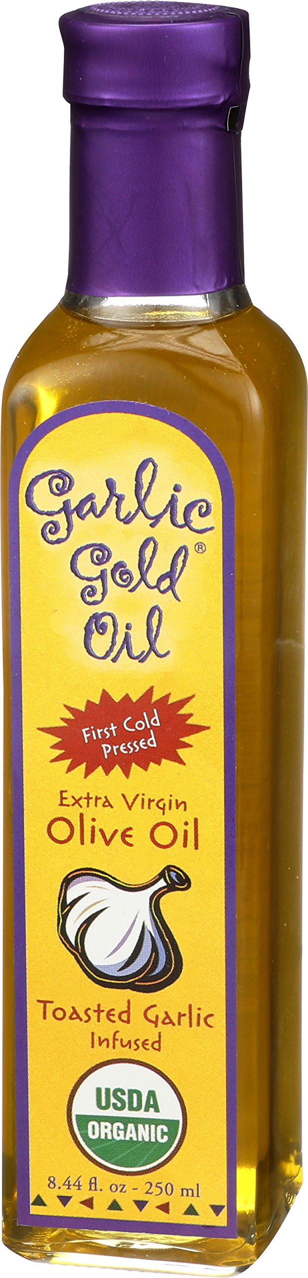 Garlic Gold Extra Virgin Olive Oil Infused With Garlic, Premium Certified Usda Organic, Low Fodmap, Cold Pressed (250 Ml, 6 Pack)