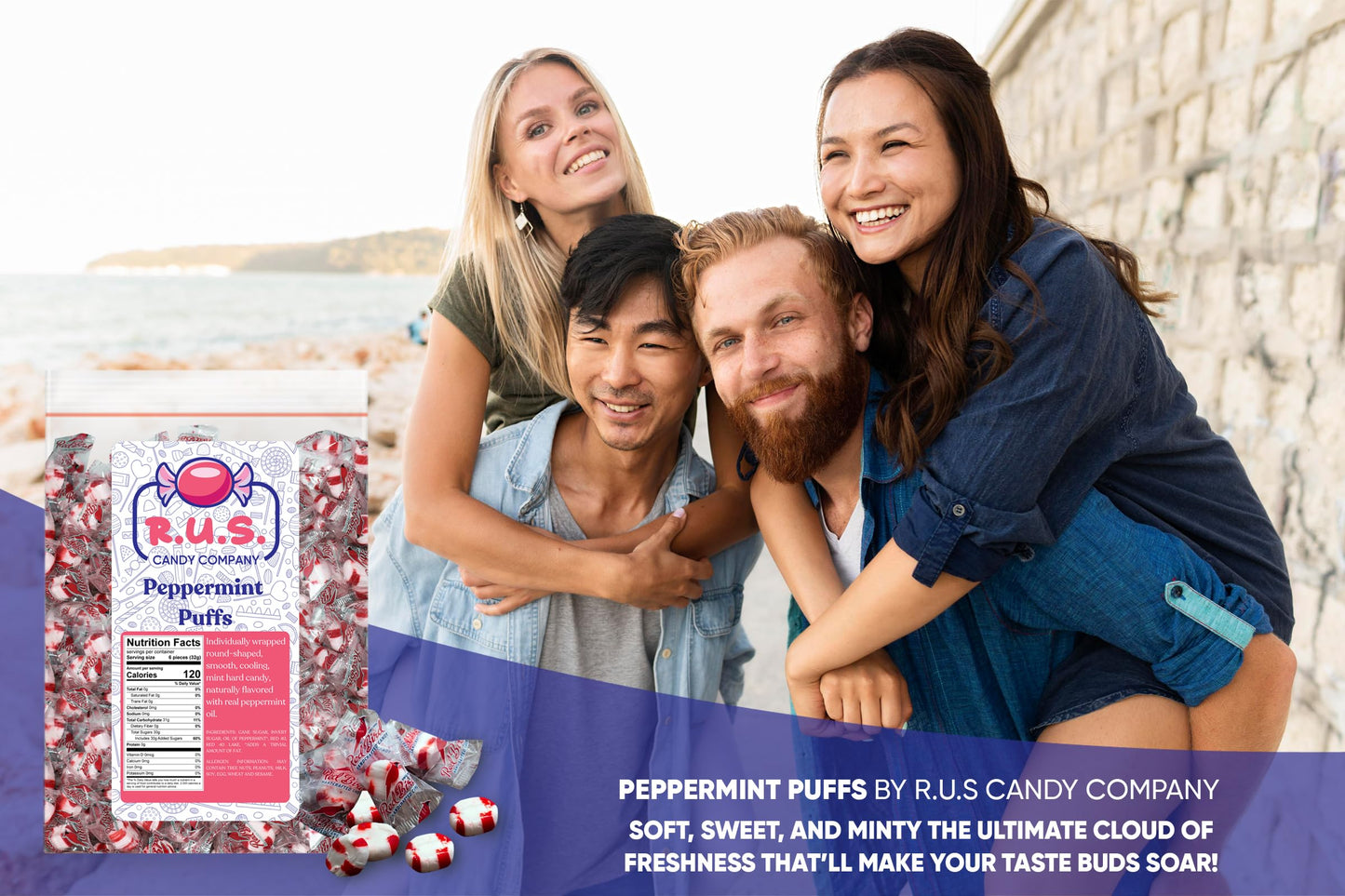 R.U.S. Candy Company Peppermint Puffs Candy - 3 Pound Bag - Refreshing Soft Candy Perfect For Parties And Holiday Celebrations (