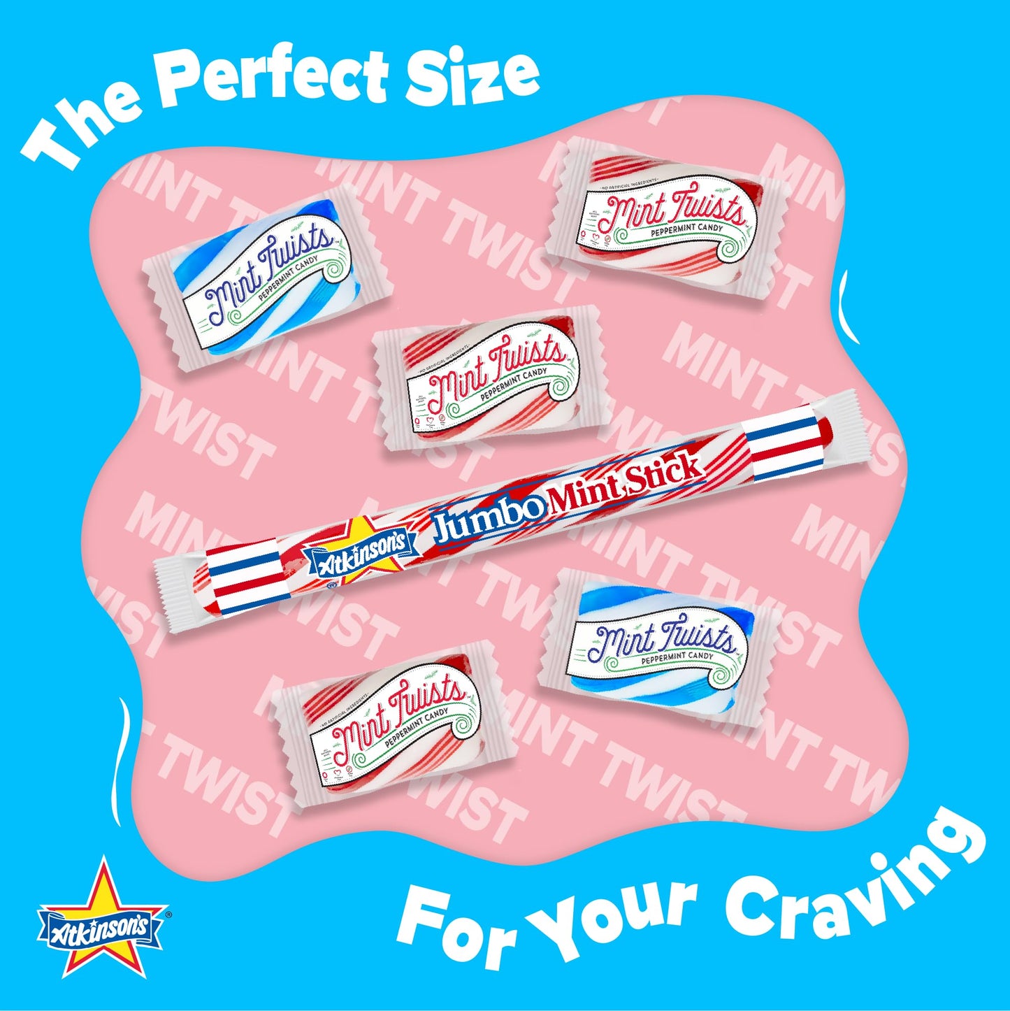 Atkinson Jumbo Red & White Mint Candy Sticks - 52 Count Jar - Classic Mint Flavor, Perfect for Parties and Gifting