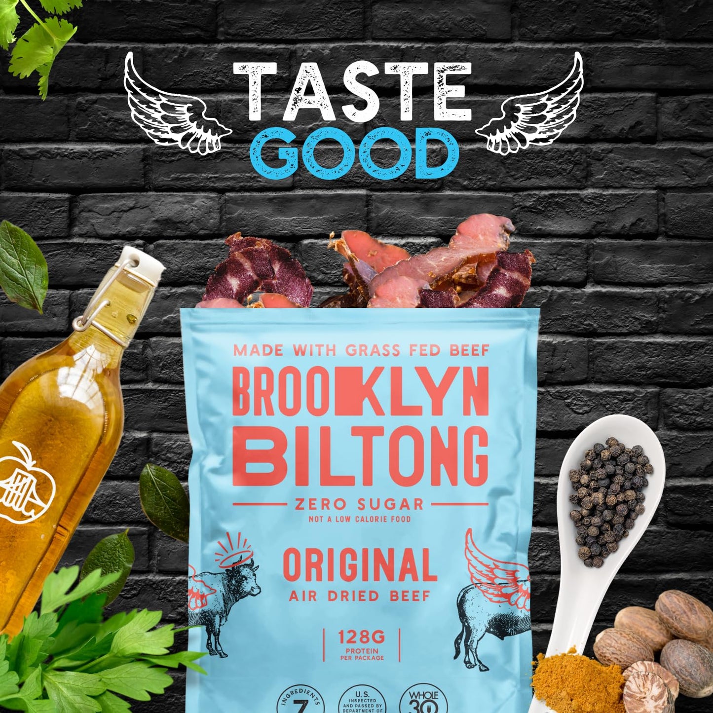 Brooklyn Biltong Air Dried Beef Snack, Whole30 Approved, Paleo, Keto, Gluten Free, Sugar Free, 2x2oz Bags