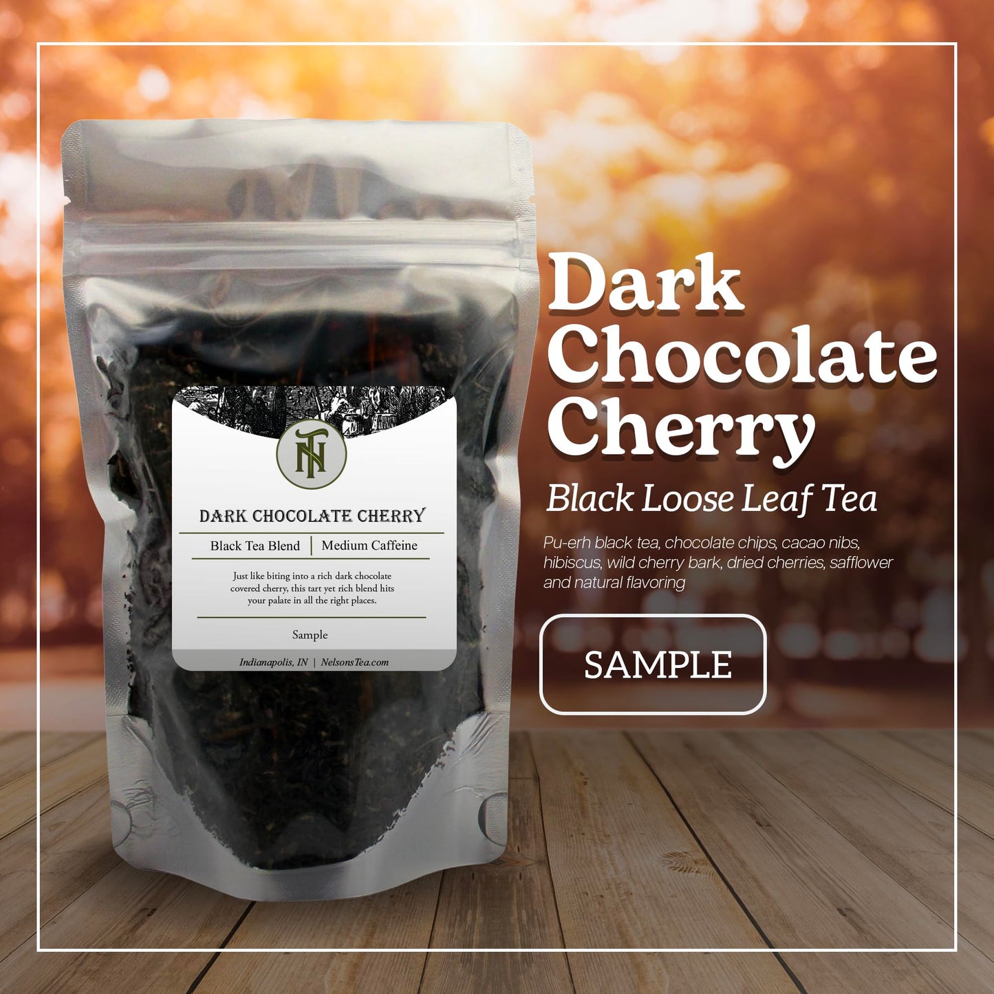 Nelsons Tea Dark Chocolate Cherry Herbal Loose Leaf Tea - Pu-erh Black Tea with Chocolate & Cherry - Sample 0.5 Oz