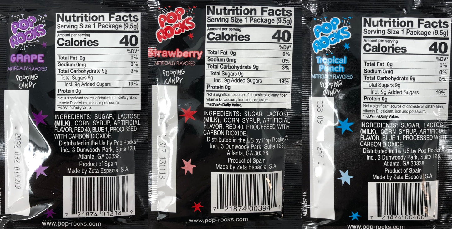 Pop Rocks Candy Variety Pack Popping Candy - Pop Rocks Bulk Candy, Nine Different Flavors Bulk Popping Candy (36 Count)