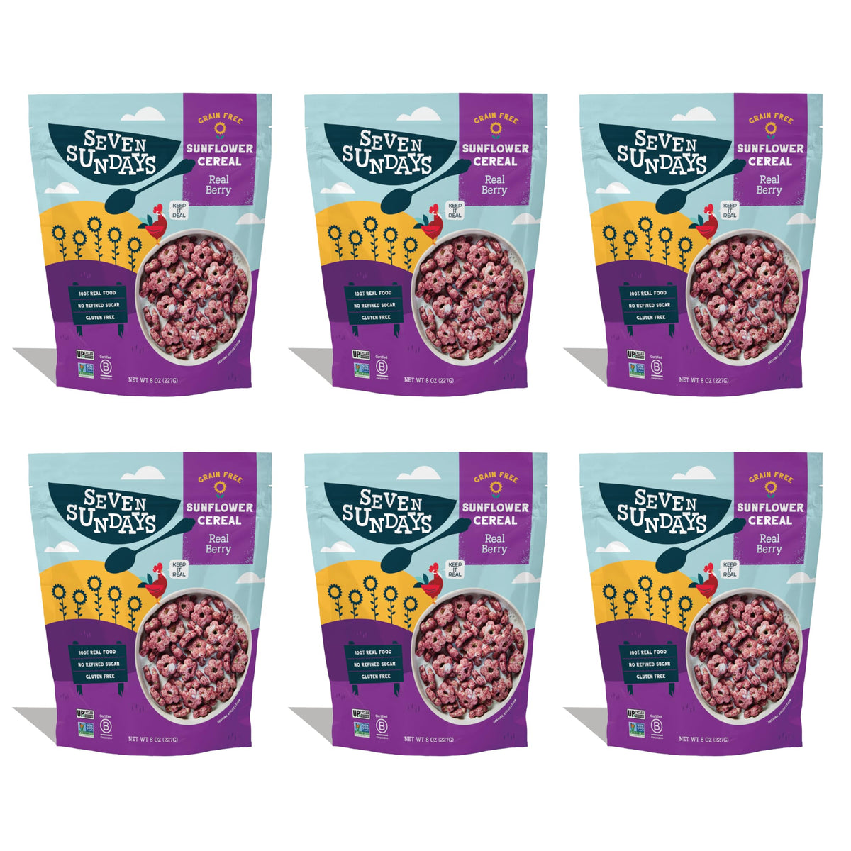 Seven Sundays Sunflower Cereal, Real Berry, 8 Oz Bag (Pack of 6), Grain & Gluten Free, 5g Upcycled Protein, 0g Refined Sugar, Cr