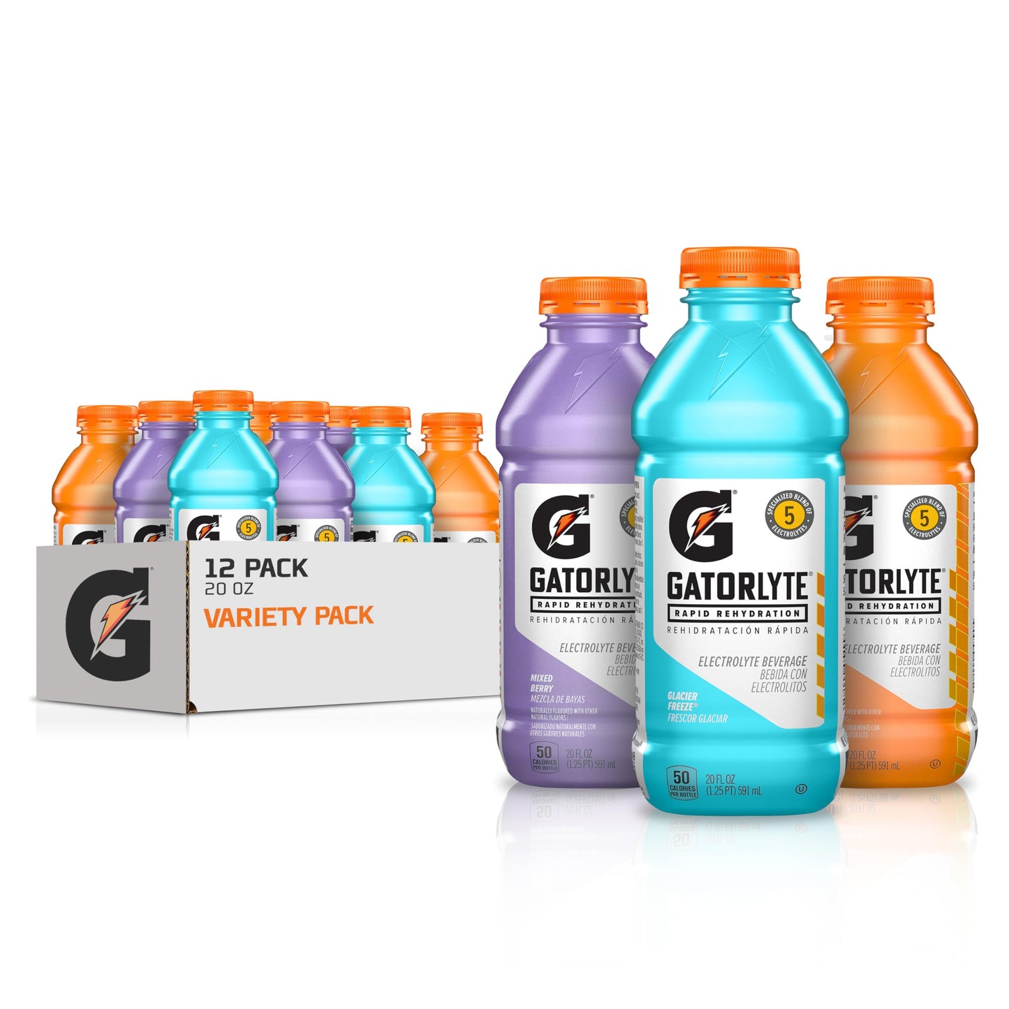 Gatorlyte Rapid Rehydration Electrolyte Beverage, Variety Pack 2.0, 20 Fl Oz (Pack Of 12)