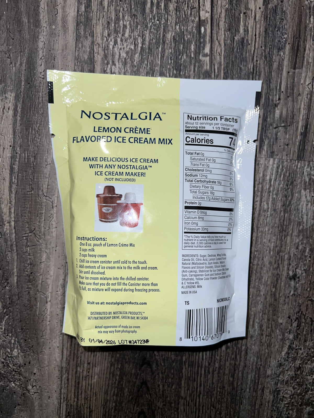 Nostalgia 2-Quart Homemade Premium Lemon Crme Ice Cream Starter Mix