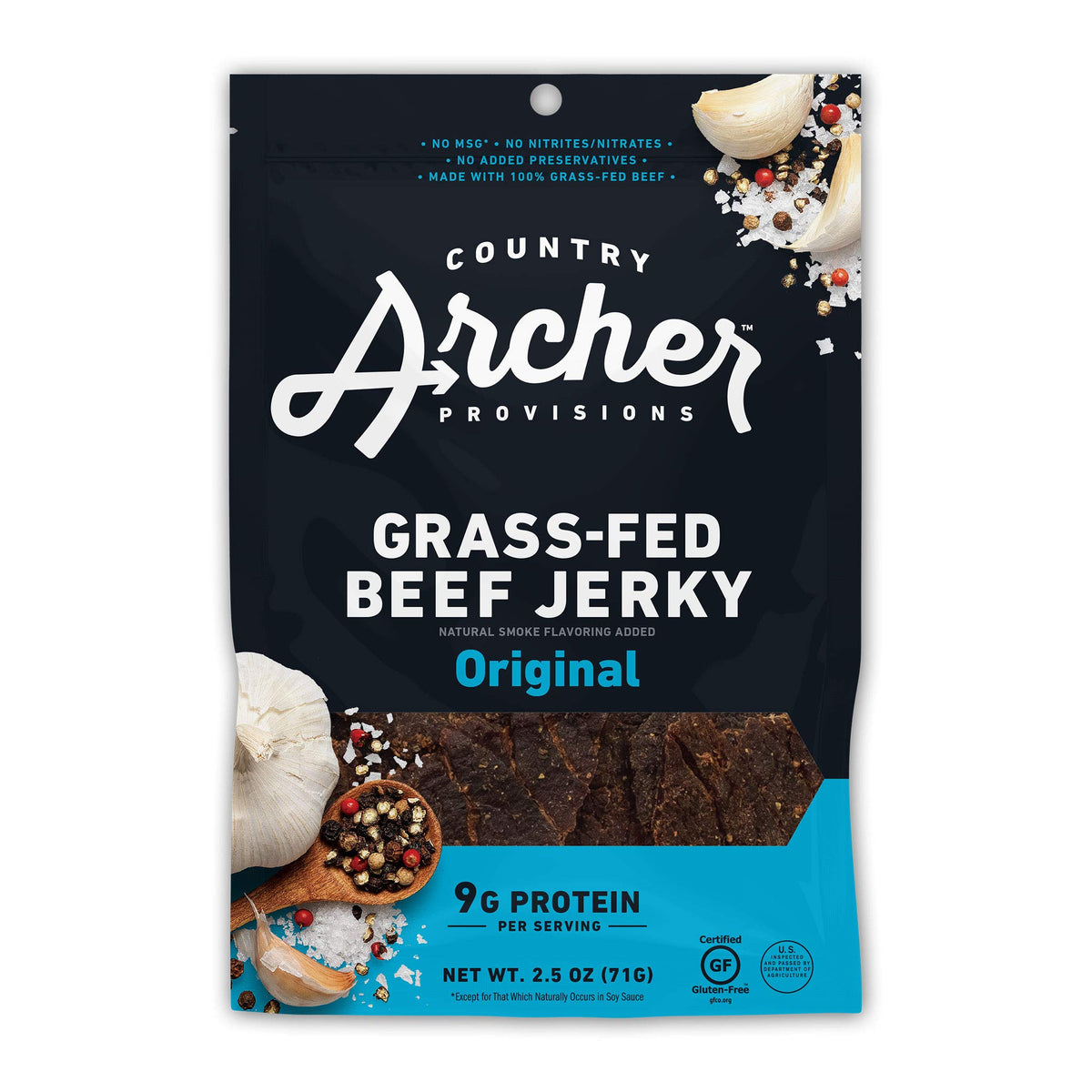 Original Beef Jerky By Country Archer, 100% Grass-Fed, Gluten Free, Protein Snacks, 2.5 Ounces, 4 Pack