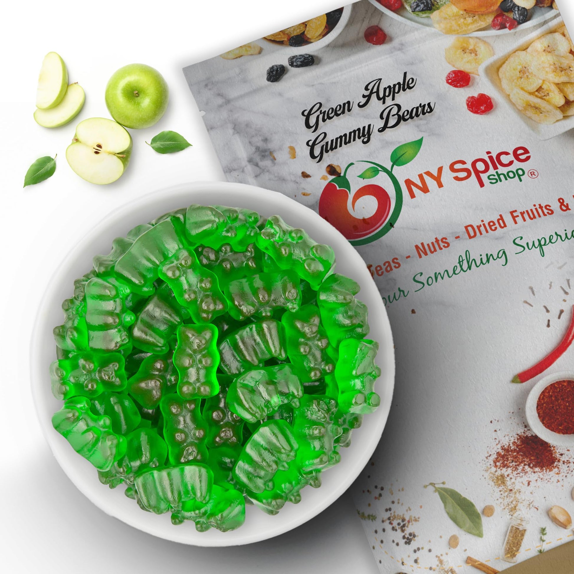 Ny Spice Shop Green Apple Gummy Bears Bulk - 3 Pound Gummies Bears Candy - Gummies Fruit Snacks - Chewy Candy - Flavor Gummy Candies - Gummi Bear Gift For All Occasions