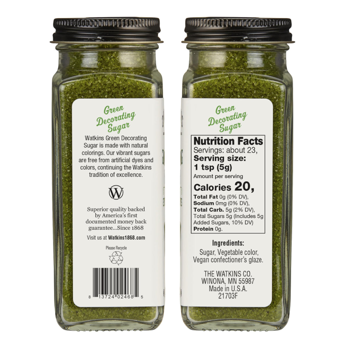 Watkins Green Decorating Sugar (No Artificial Dyes), Non-GMO, 4.2 Ounce, 3-Pack