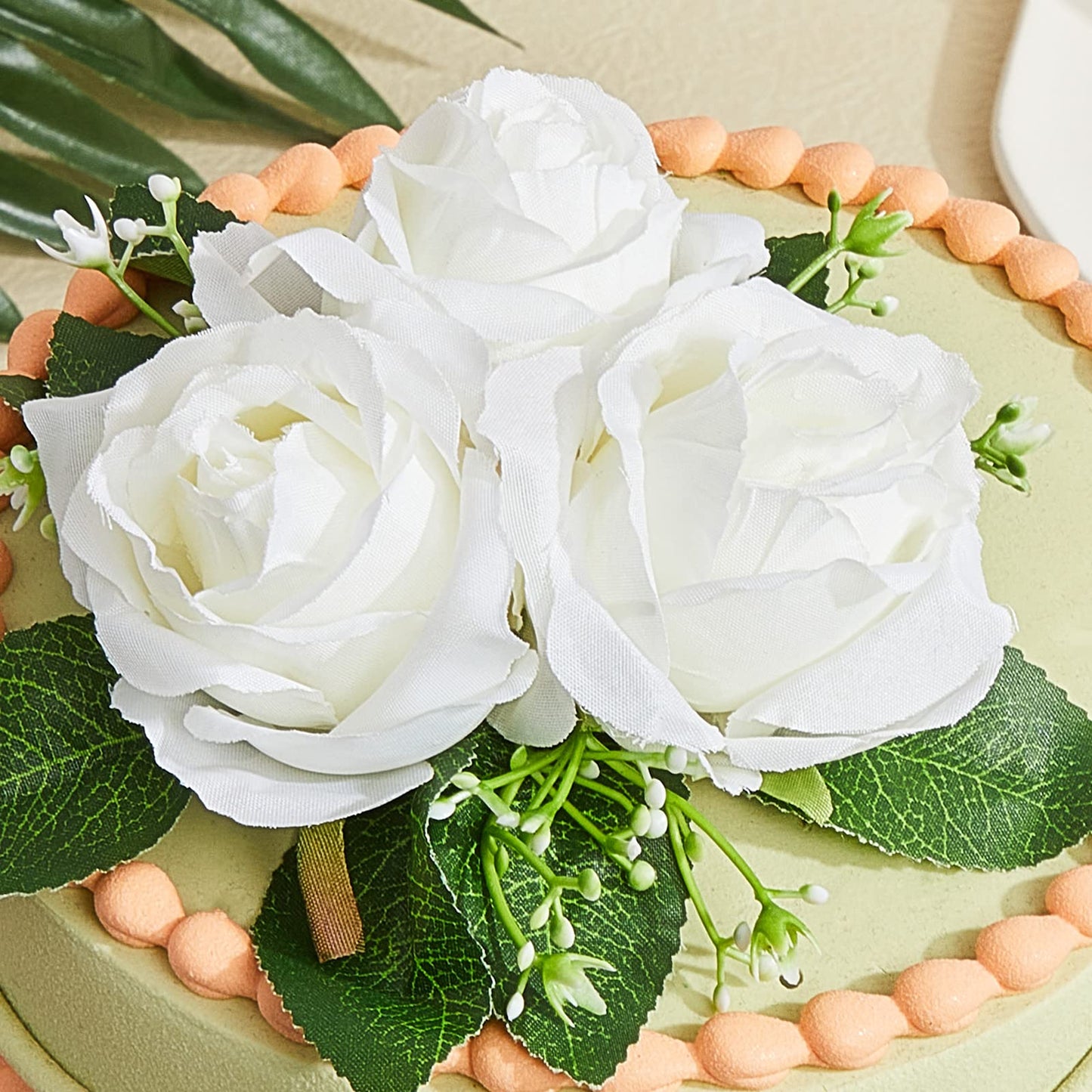 Taiyin Flower Cake Topper Set, 9 Pcs Eucalyptus Floral Decorations for Weddings and Birthdays, White, PVC Material