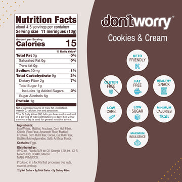 Don'Tworry Keto Friendly Merengue Cookies | Only 1 Calorie Per Piece! | 2 Pack - Cookies And Cream | Healthy Candy, Gluten Free
