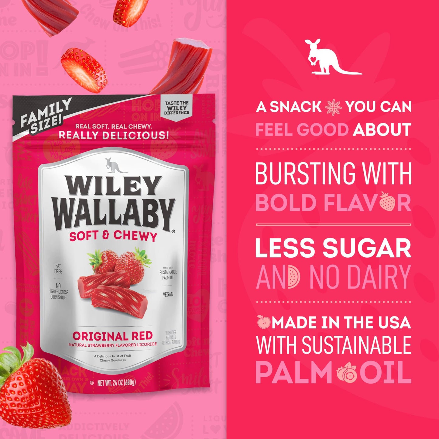 Wiley Wallaby Licorice 24 Ounce Classic Gourmet Soft & Chewy Australian Red Licorice Candy Twists, 3 Pack