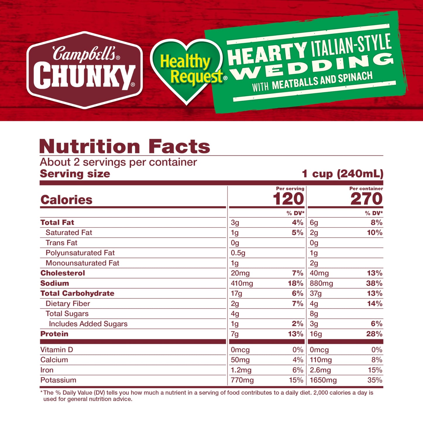 Campbells Chunky Healthy Request Soup, Hearty Italian Wedding Soup with Meatballs and Spinach, 18.8 Oz Can (Case of 12)
