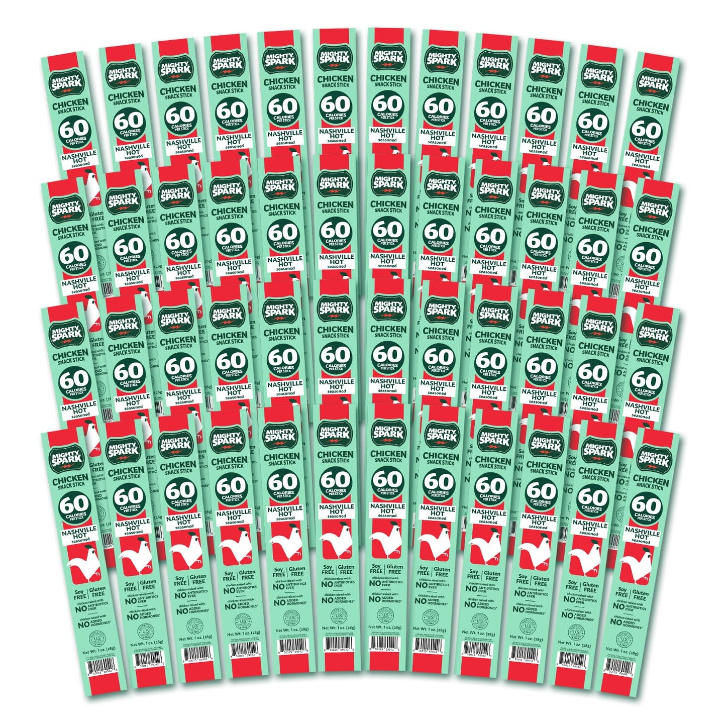 Mighty Spark Chicken Snack Sticks - Nashville Hot - 6G Of Protein, No Antibiotics, No Hormones, Gluten Free, Soy Free Meat Stick