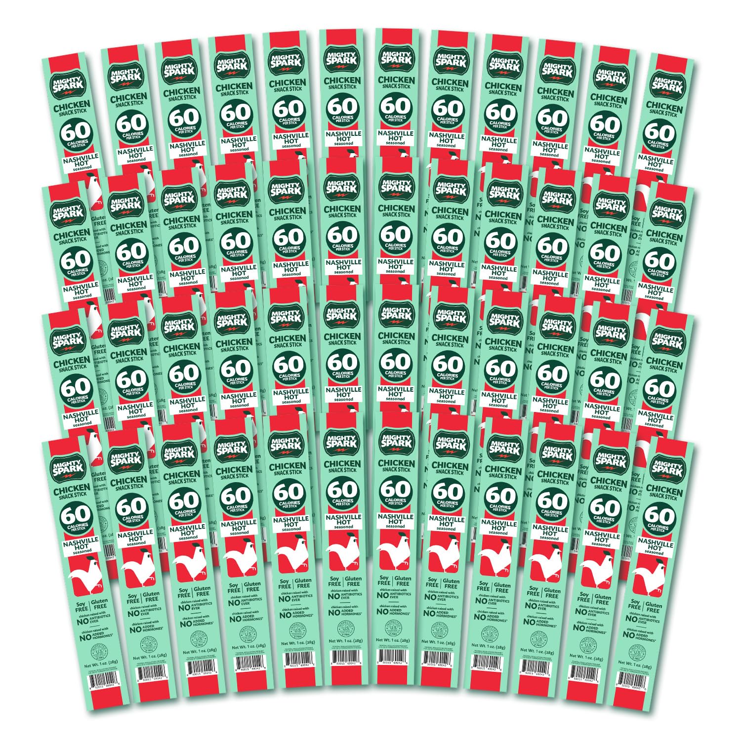 Mighty Spark Chicken Snack Sticks - Nashville Hot - 6G Of Protein, No Antibiotics, No Hormones, Gluten Free, Soy Free Meat Stick