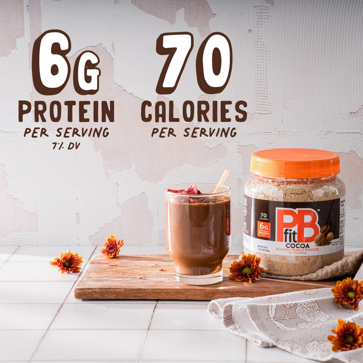 Pbfit 24 Ounce Peanut Butter Powder Chocolate Flavor, Cocoa Powdered Peanut Butter Spread From Real Roasted Peanuts And Cocoa, 6