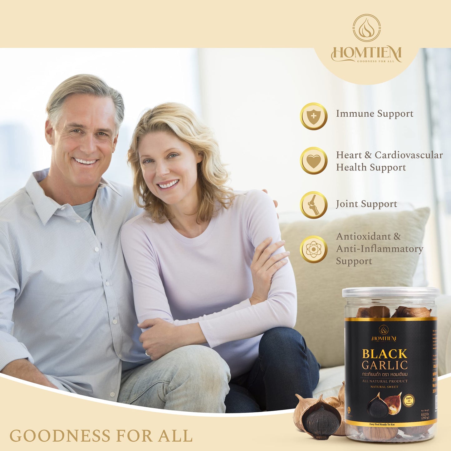 Homtiem Black Garlic 8.82 Oz (250g.), Whole Black Garlic Fermented for 90 Days, Super Foods, Non-GMOs, Non-Additives, High in An