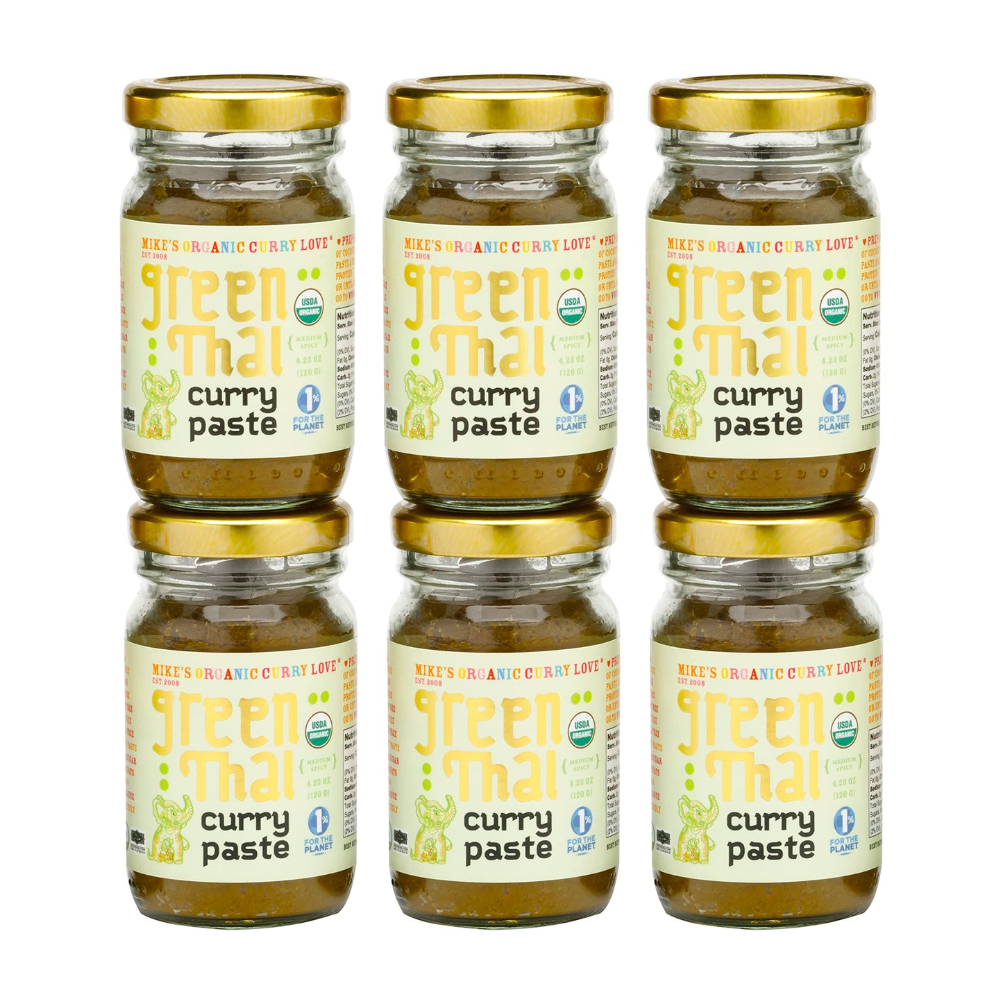 Green Thai Curry Paste ORGANIC. VEGAN. DAIRY FREE. SUGAR FREE. KETO FRIENDLY. MADE IN THAILAND. Case of 6 x 4.23 oz Glass Jars