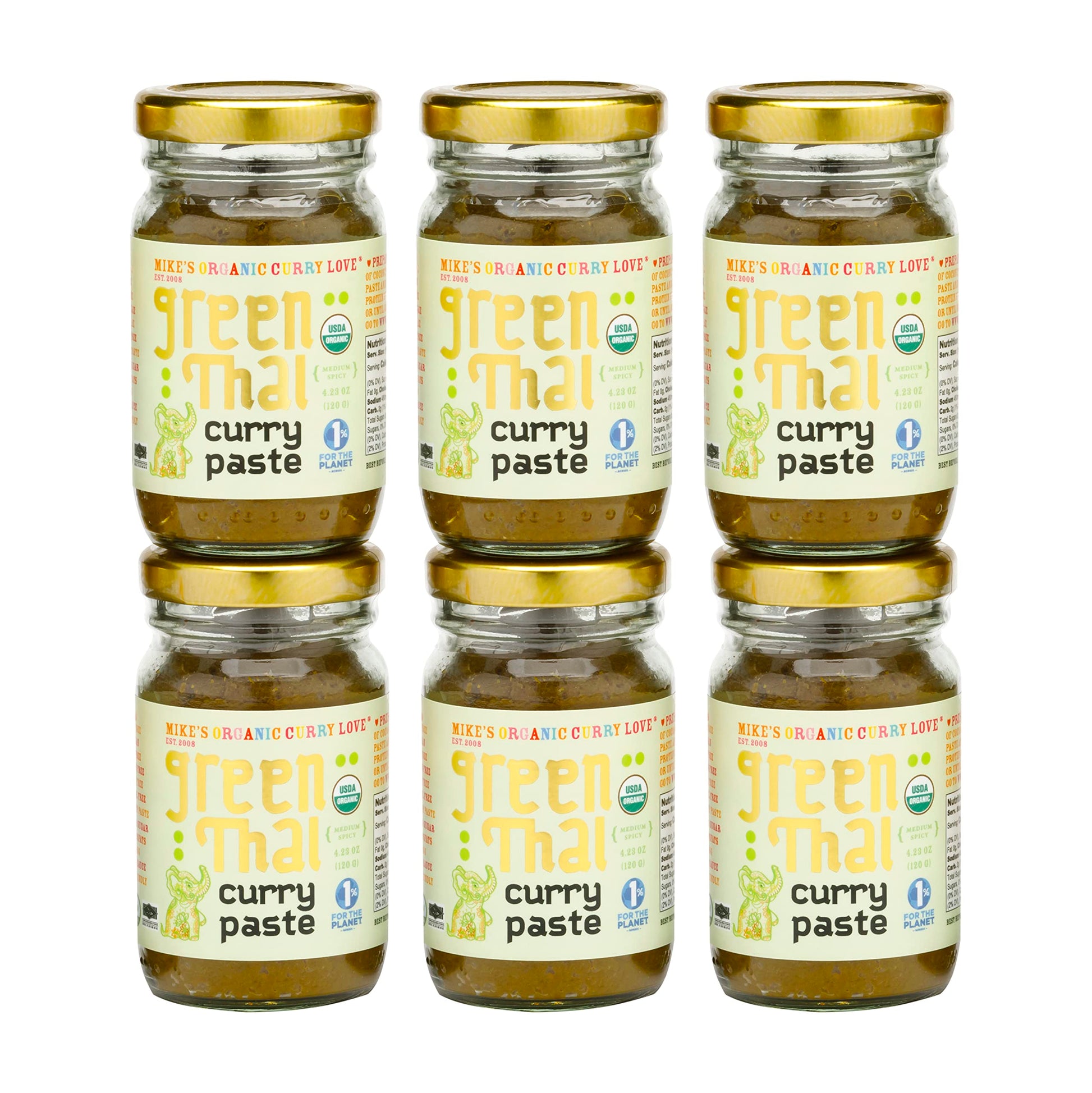 Green Thai Curry Paste ORGANIC. VEGAN. DAIRY FREE. SUGAR FREE. KETO FRIENDLY. MADE IN THAILAND. Case of 6 x 4.23 oz Glass Jars