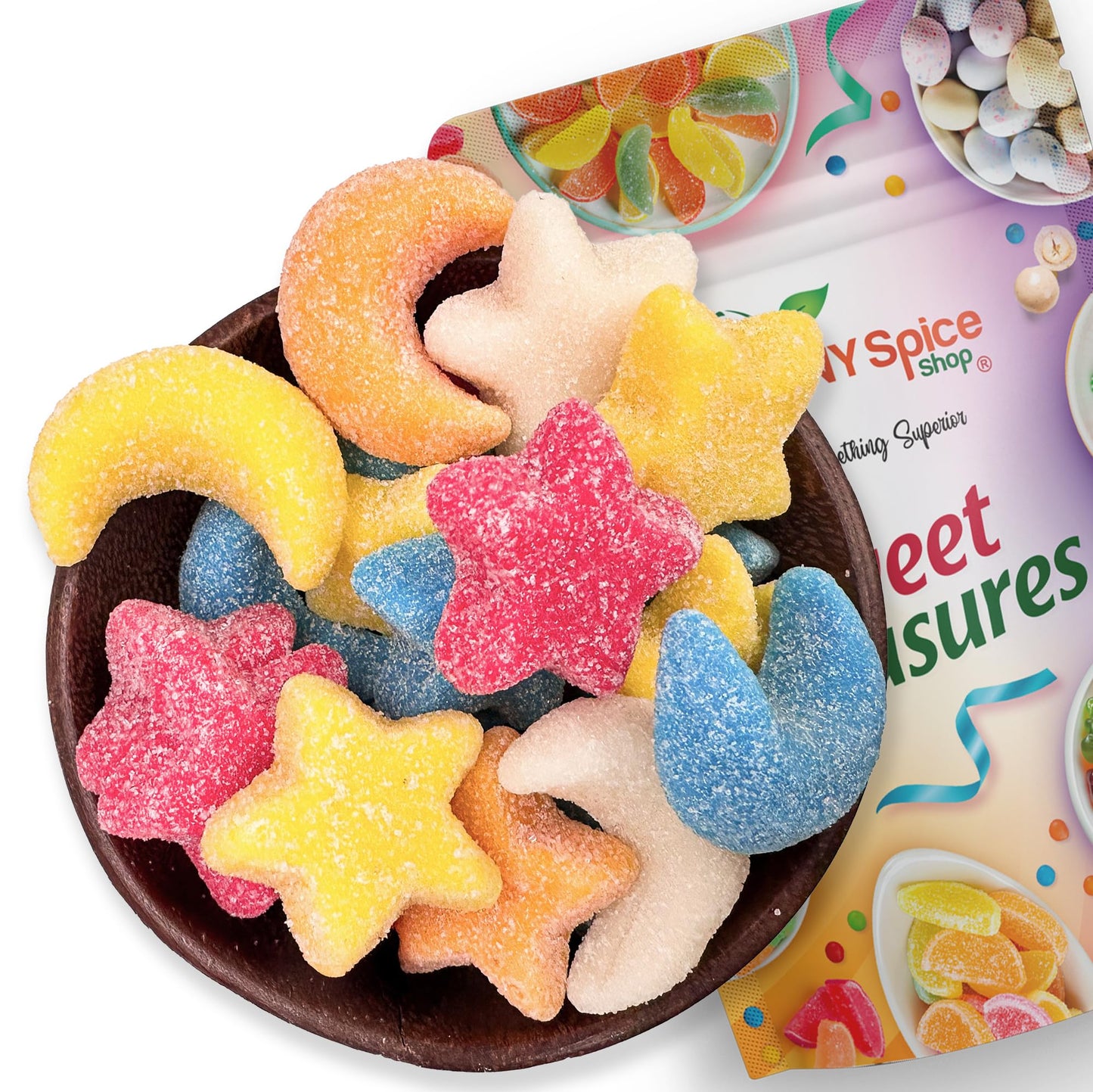NY Spice Shop Gummy Stars Moon Shaped Glitter Fun - 1 Pound Glittery Candy for Cookies - Chewy Bulk Candy - Stars and Moons Gumm
