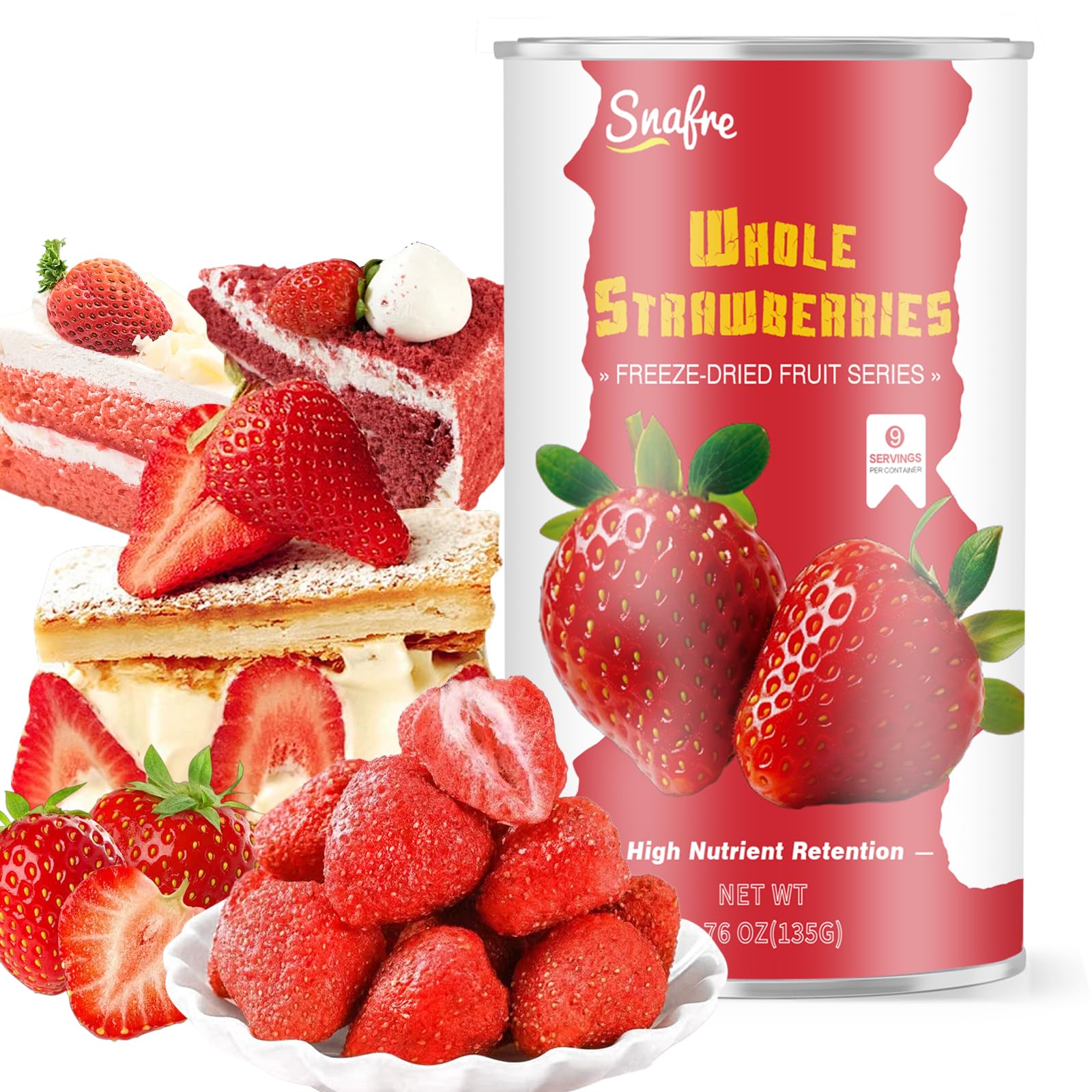 Whole Freeze Dried Strawberries, Frozen Strawberries, 135G/4.76OZ Frozen Fruit, Freeze Dried Fruit, Natural for Beverages, Yogur