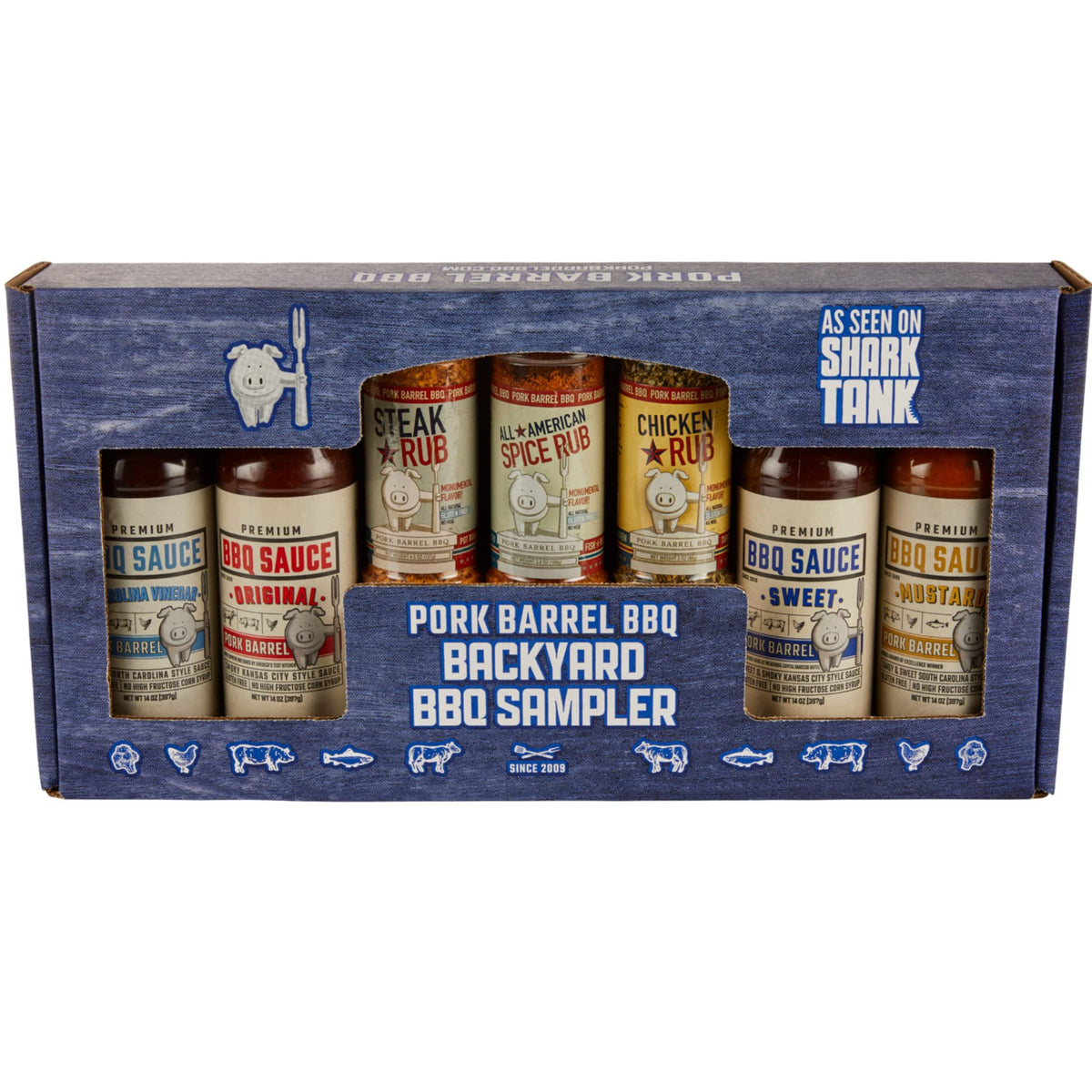 Pork Barrel Bbq Backyard Gift Set – 4 Competition Bbq Sauces & 3 Seasoning Rubs | Barbecue Gifts For Men | Perfect For Pork, Steak & Chicken Wings| Gift Pack For Dad, Birthday & Holiday