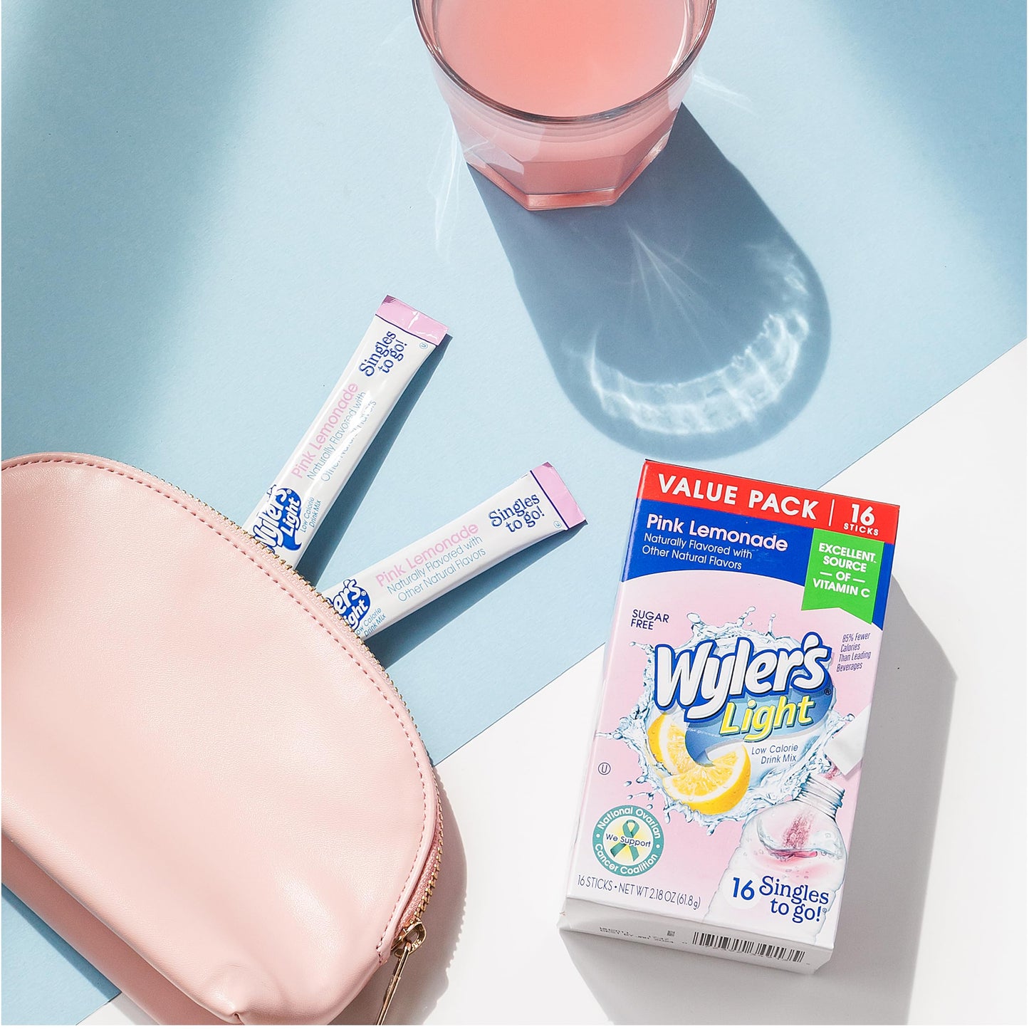 Wyler s Light Singles To Go Powder Packets, Water Drink Mix, Pink Lemonade, 16 Count, 6 Boxes (96 Single Servings)