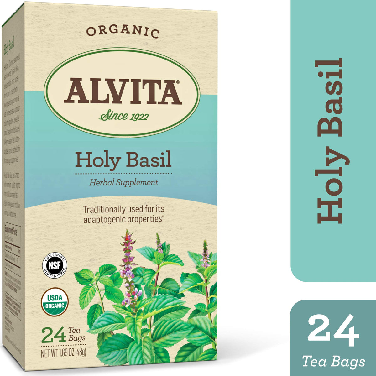 Alvita Organic Holy Basil Herbal Tea - Made With Premium Quality Organic Holy Basil Seeds, And Pleasant Delicate Flavor, 24 Tea