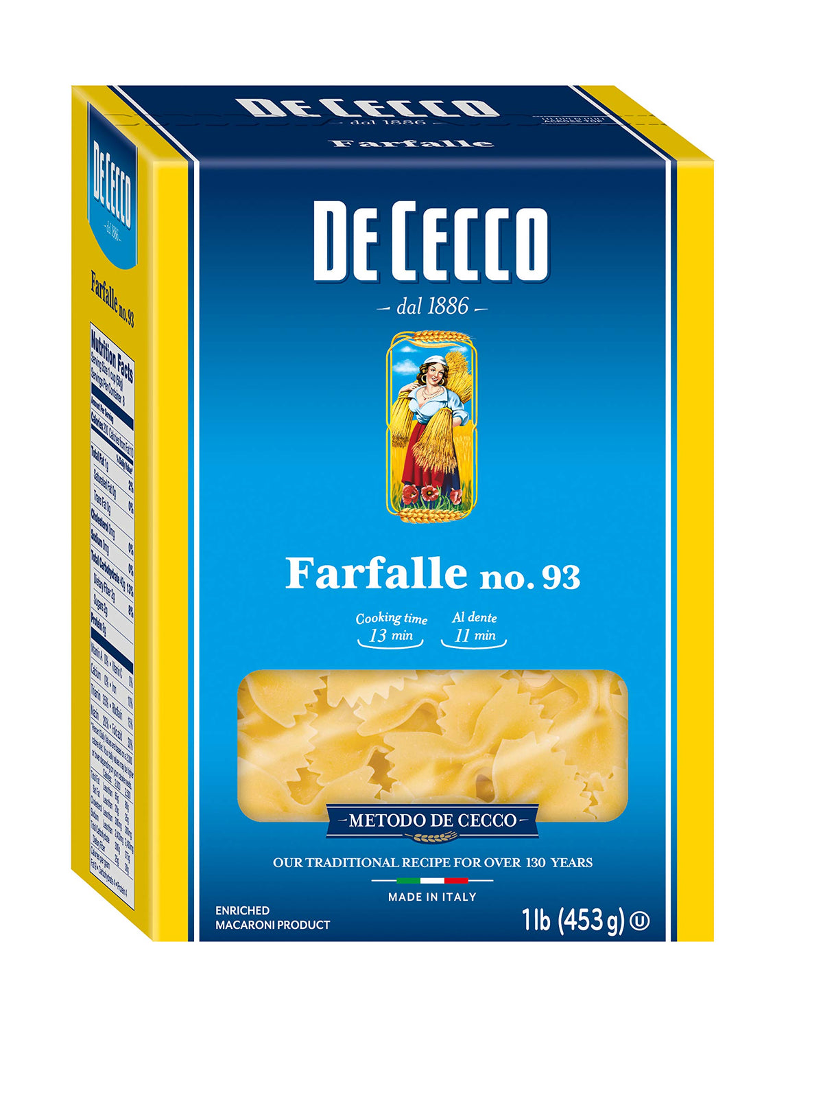 De Cecco Semolina Pasta, Farfalle No.93, 1 Pound (Pack Of 12)