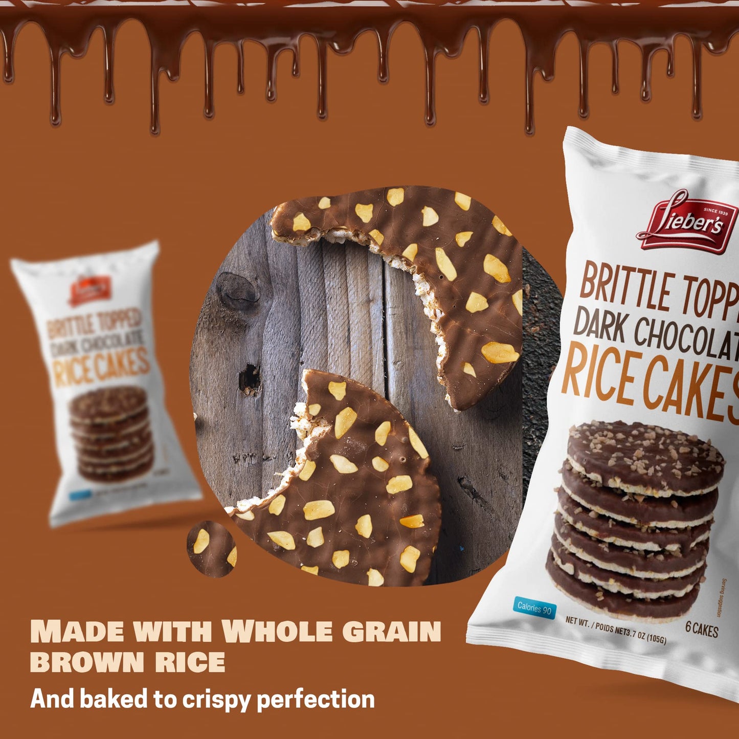 Liebers Thin Chocolate Rice Cakes, Kosher Certified Dairy And Dairy Free Options, Gluten Free Snack (Brittle Topped Dark Chocola