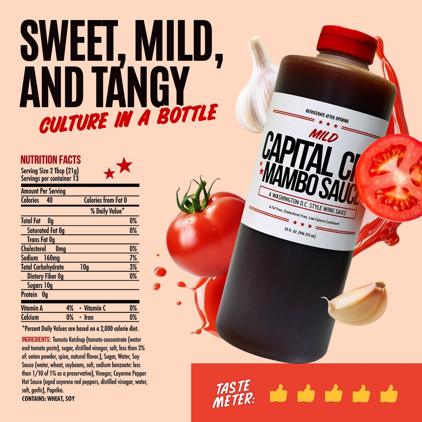 Capital City Mambo Sauce Mild, Washington Dc Wing Sauces, Perfect Condiment For Wings Chicken Pork Beef Seafood Burgers Rice Or